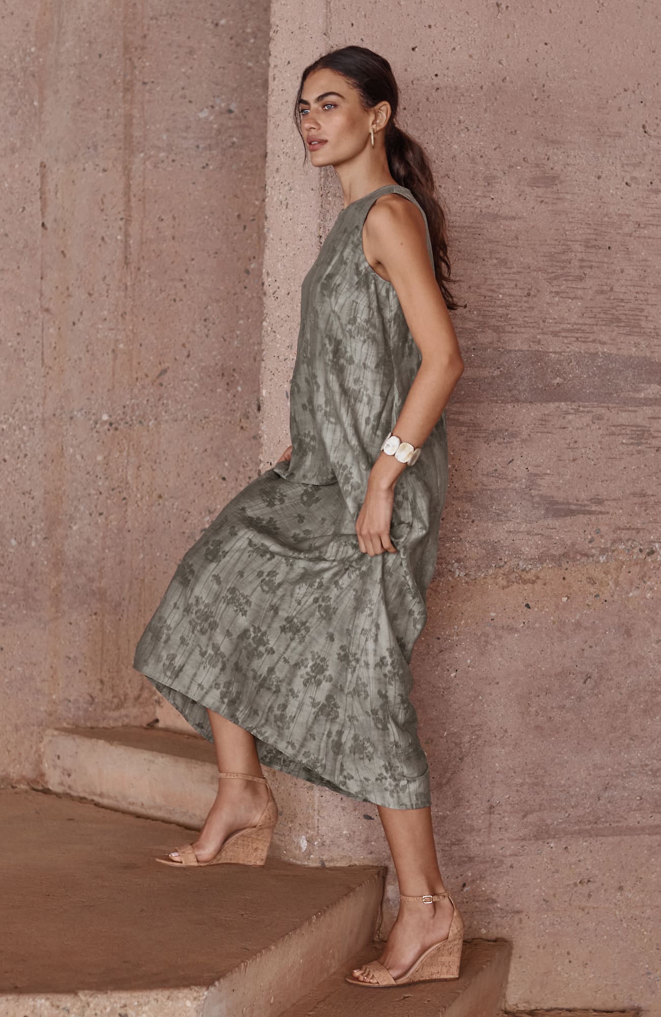 Jjill Tall Pure Jill Crinkled Jacquard Dress In Light Mineral Grey Multi