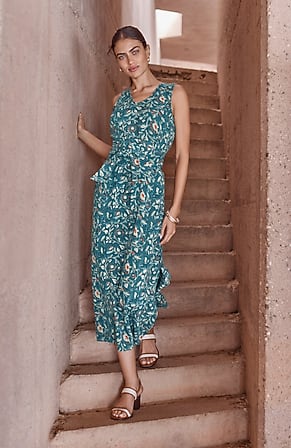 Image for Pure Jill Block-Printed Tie-Waist Dress