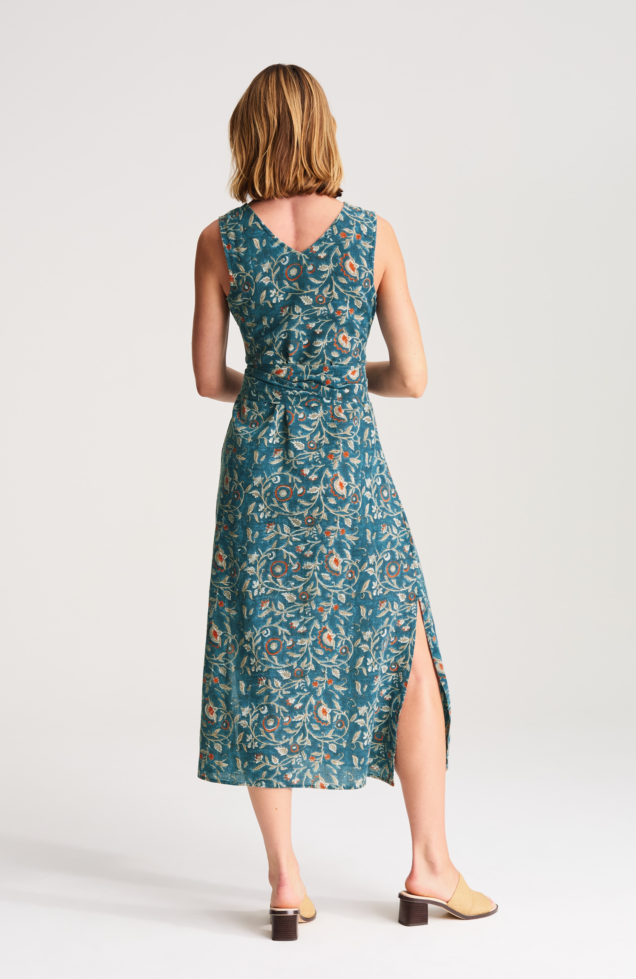 pure jill block-printed tie-waist dress