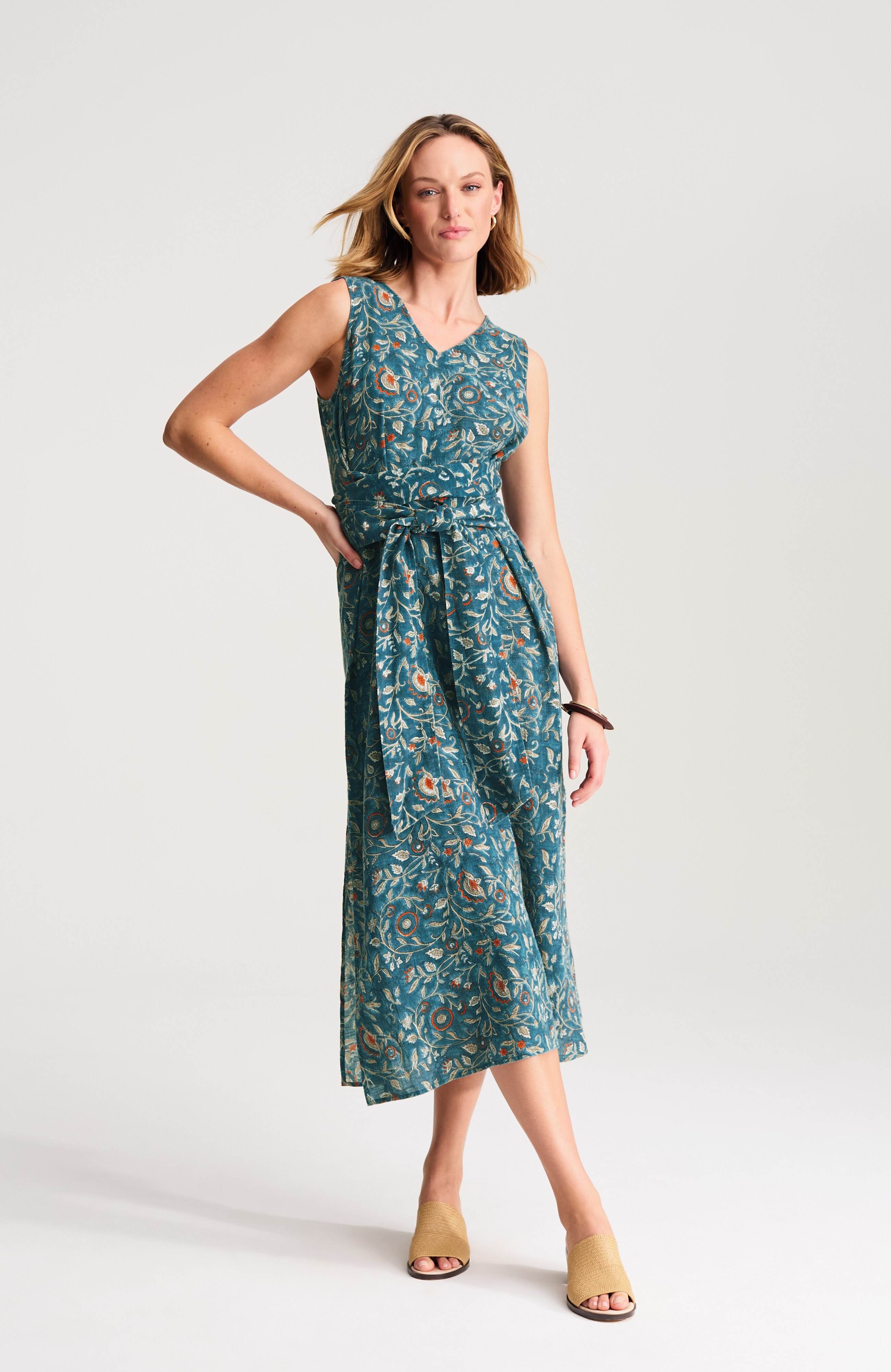 pure jill block-printed tie-waist dress