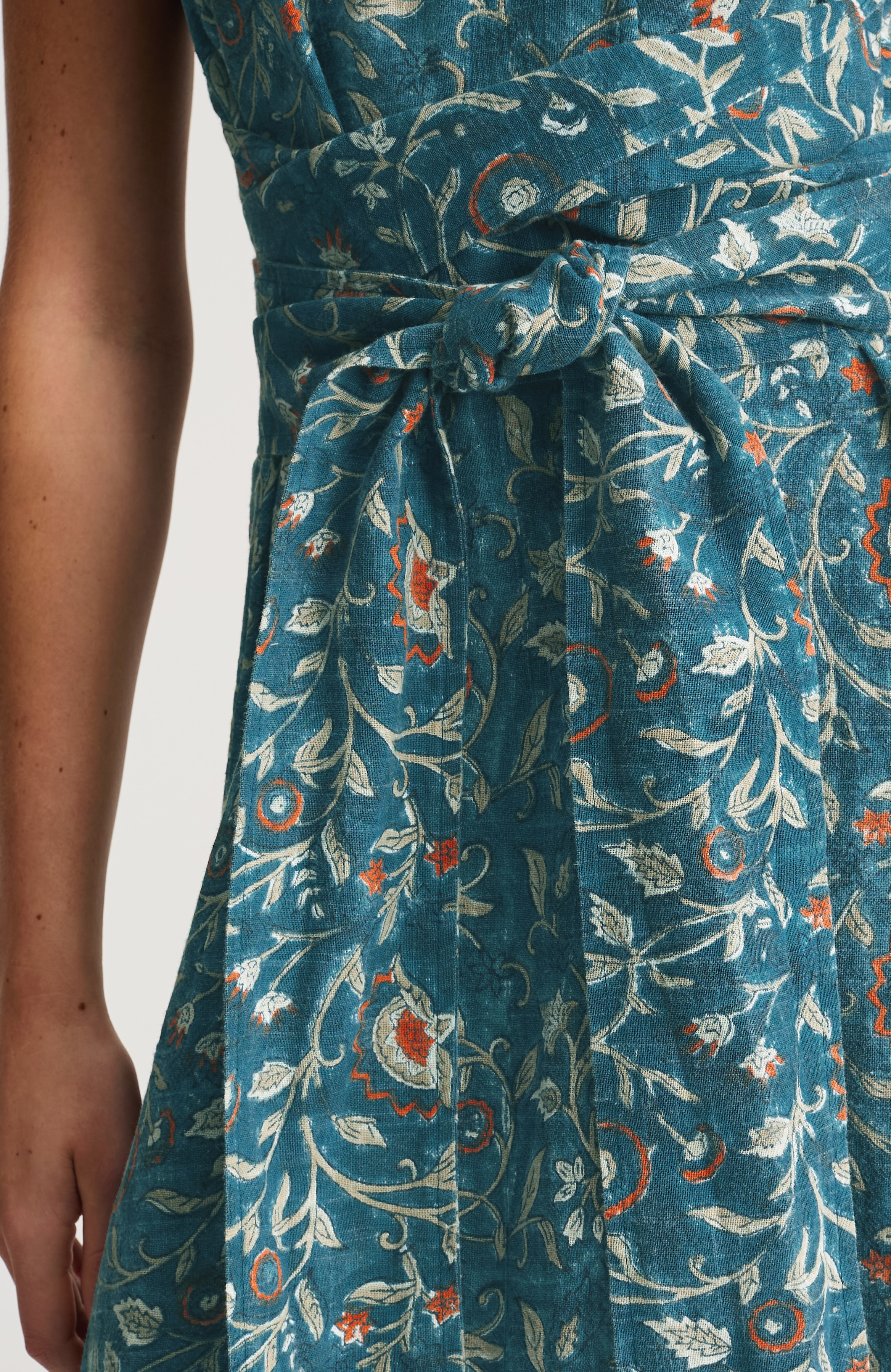 pure jill block-printed tie-waist dress