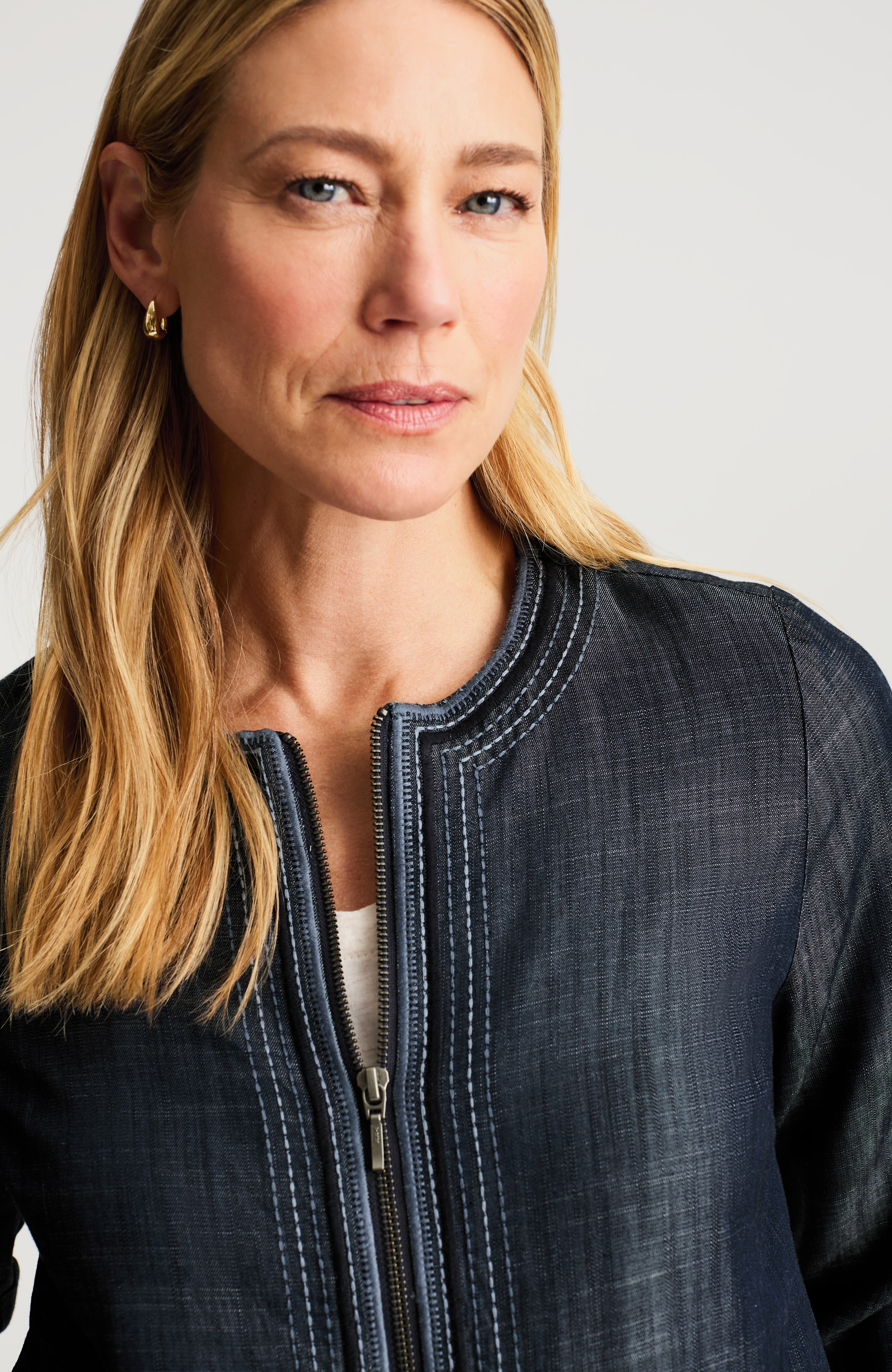 indigo tencel™ lyocell zip-front jacket