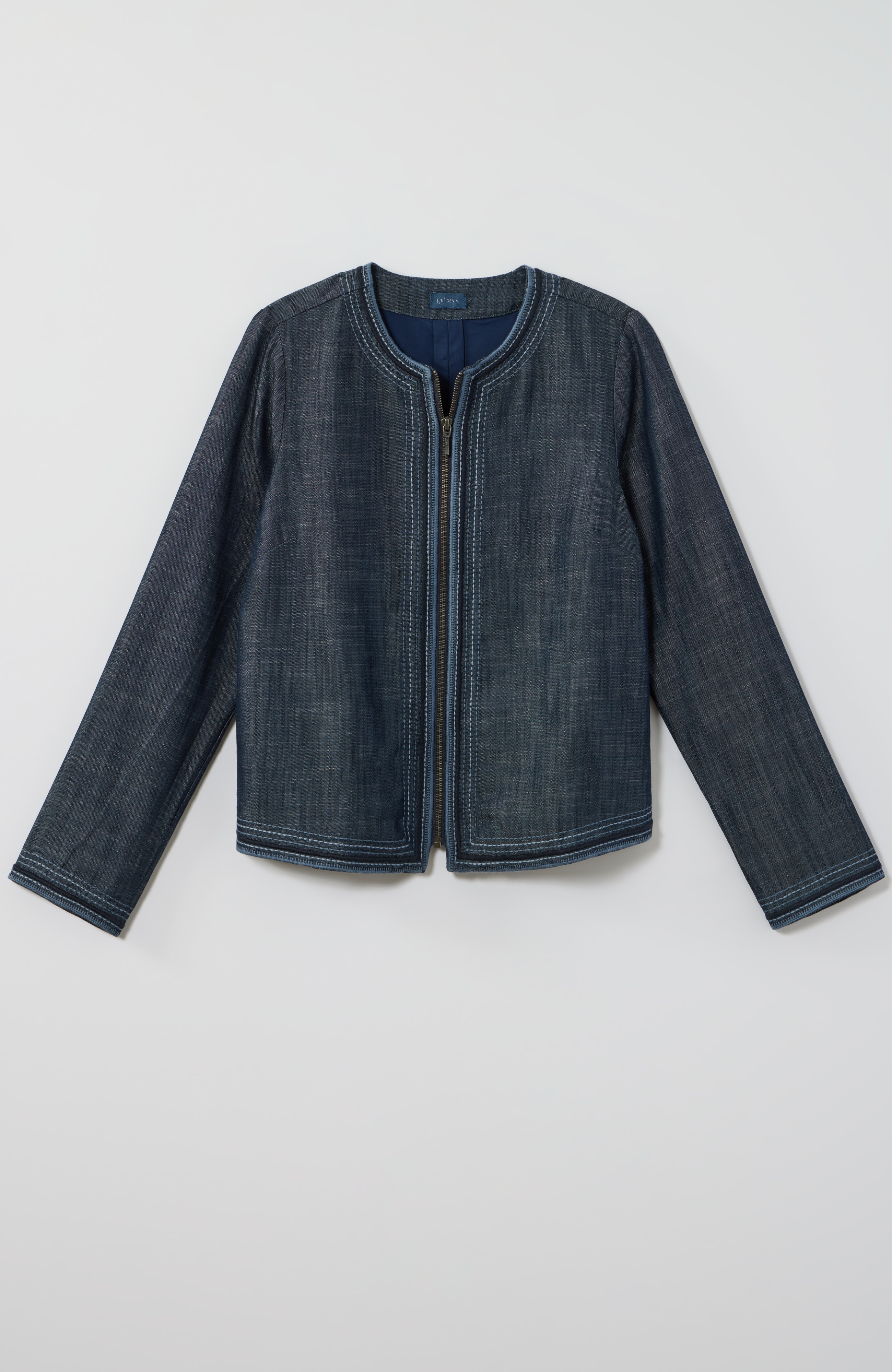 indigo tencel™ lyocell zip-front jacket
