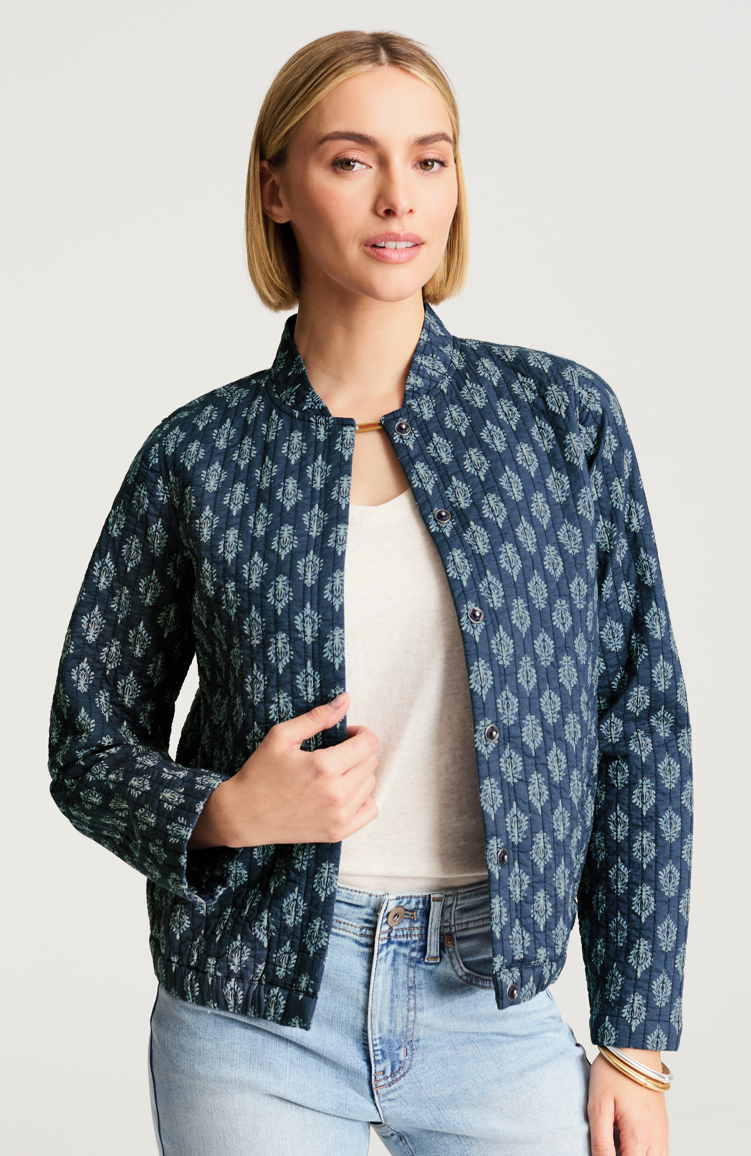pure jill quilted snap-front jacket