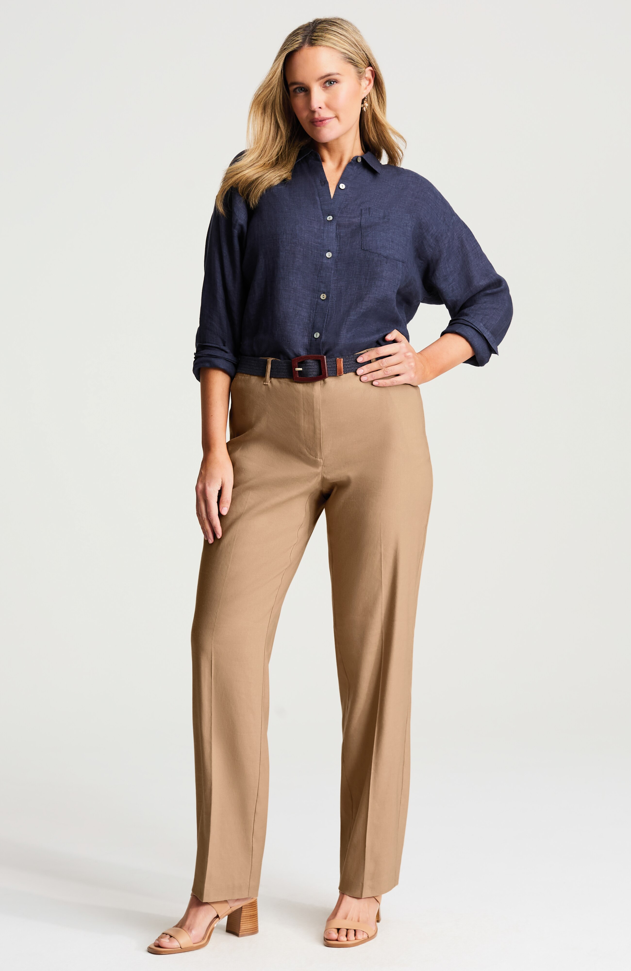 linen-stretch straight-leg pants