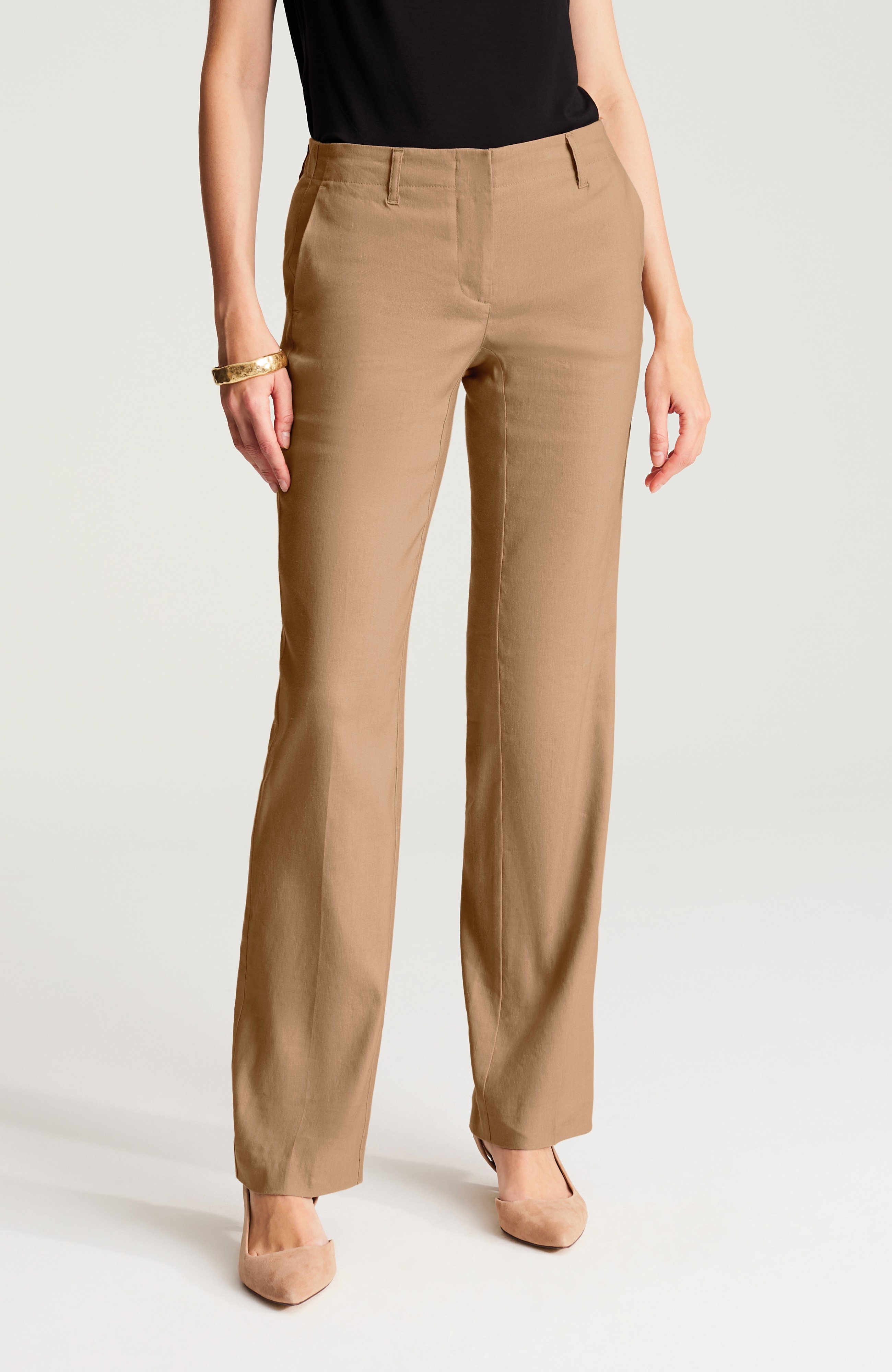linen-stretch straight-leg pants