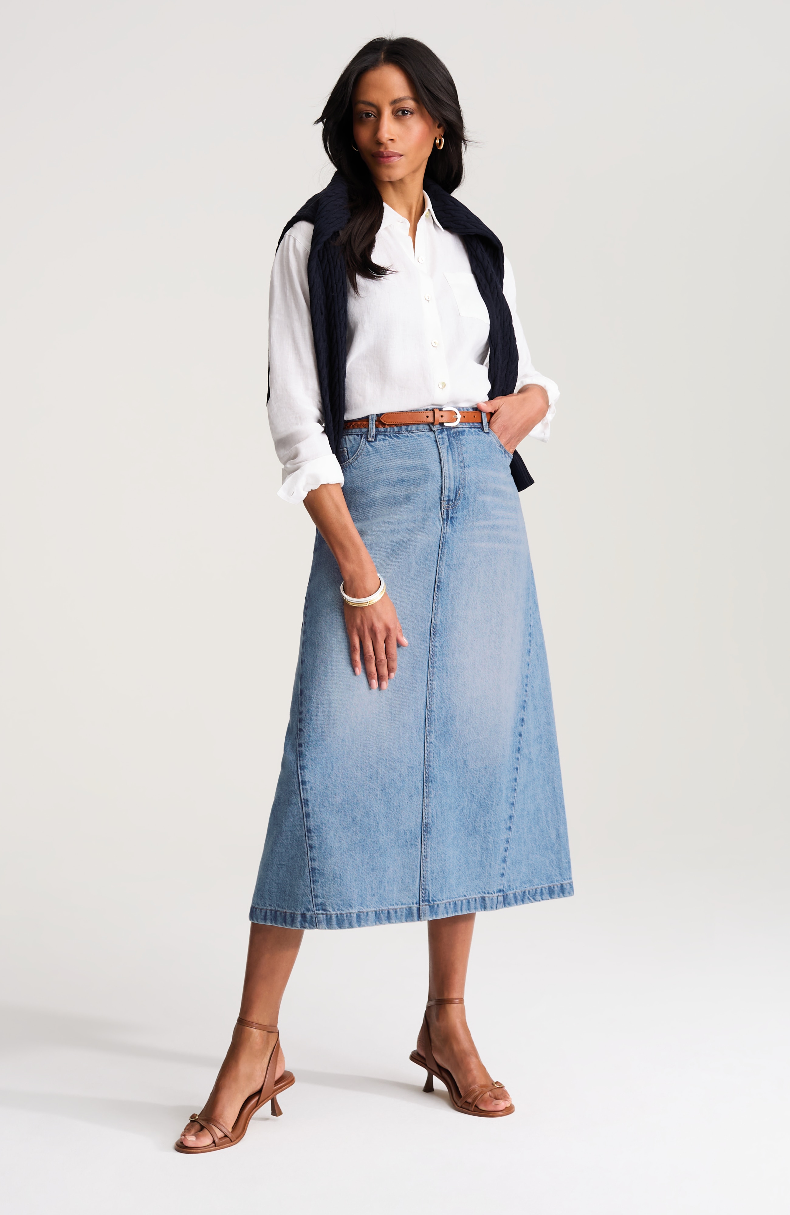 a-line seamed denim skirt
