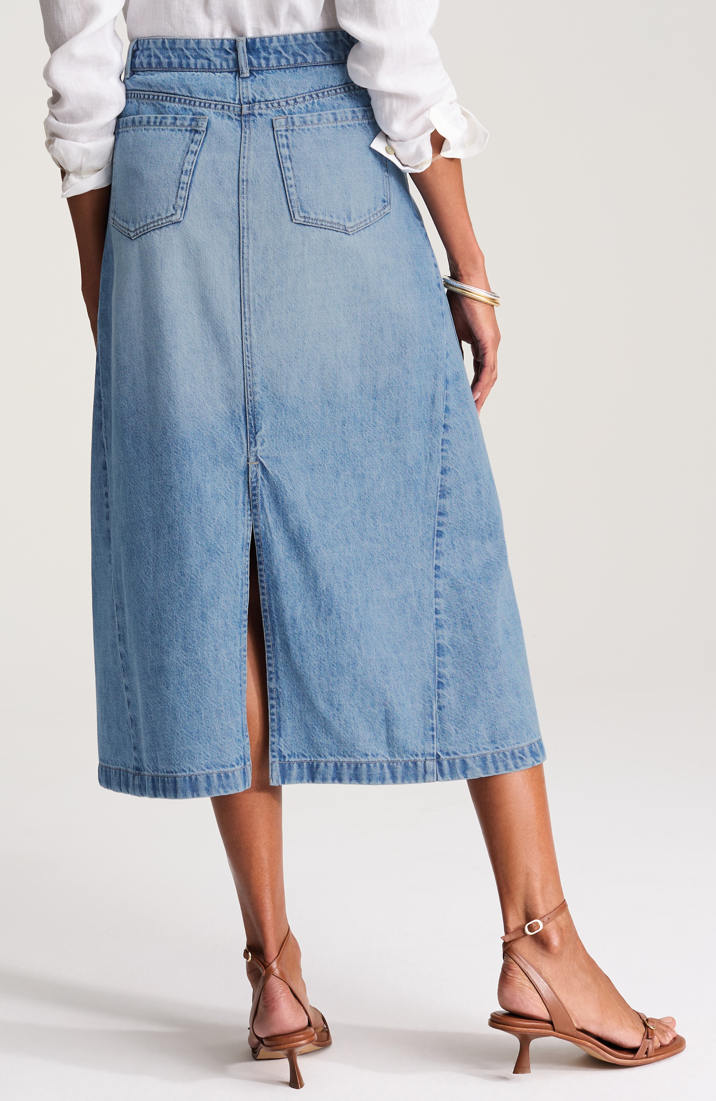 a-line seamed denim skirt