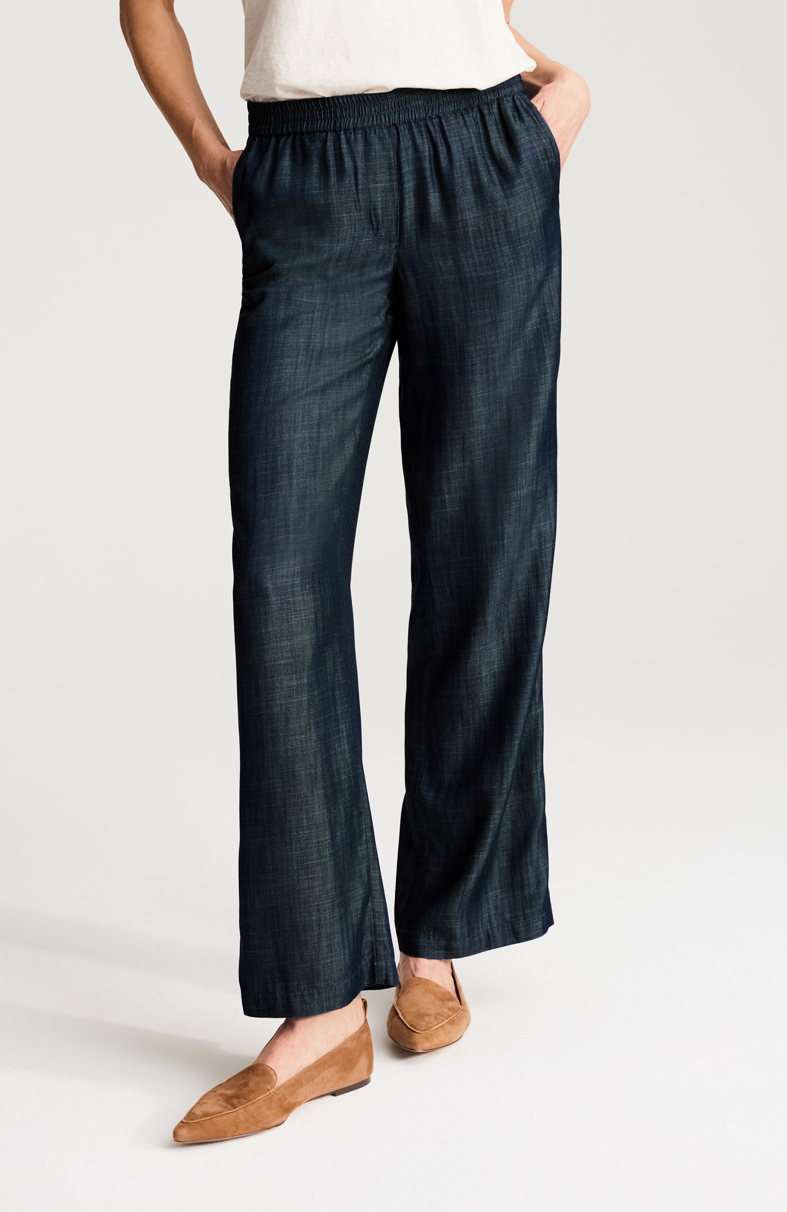 indigo tencell™ lyocell wide-leg pants
