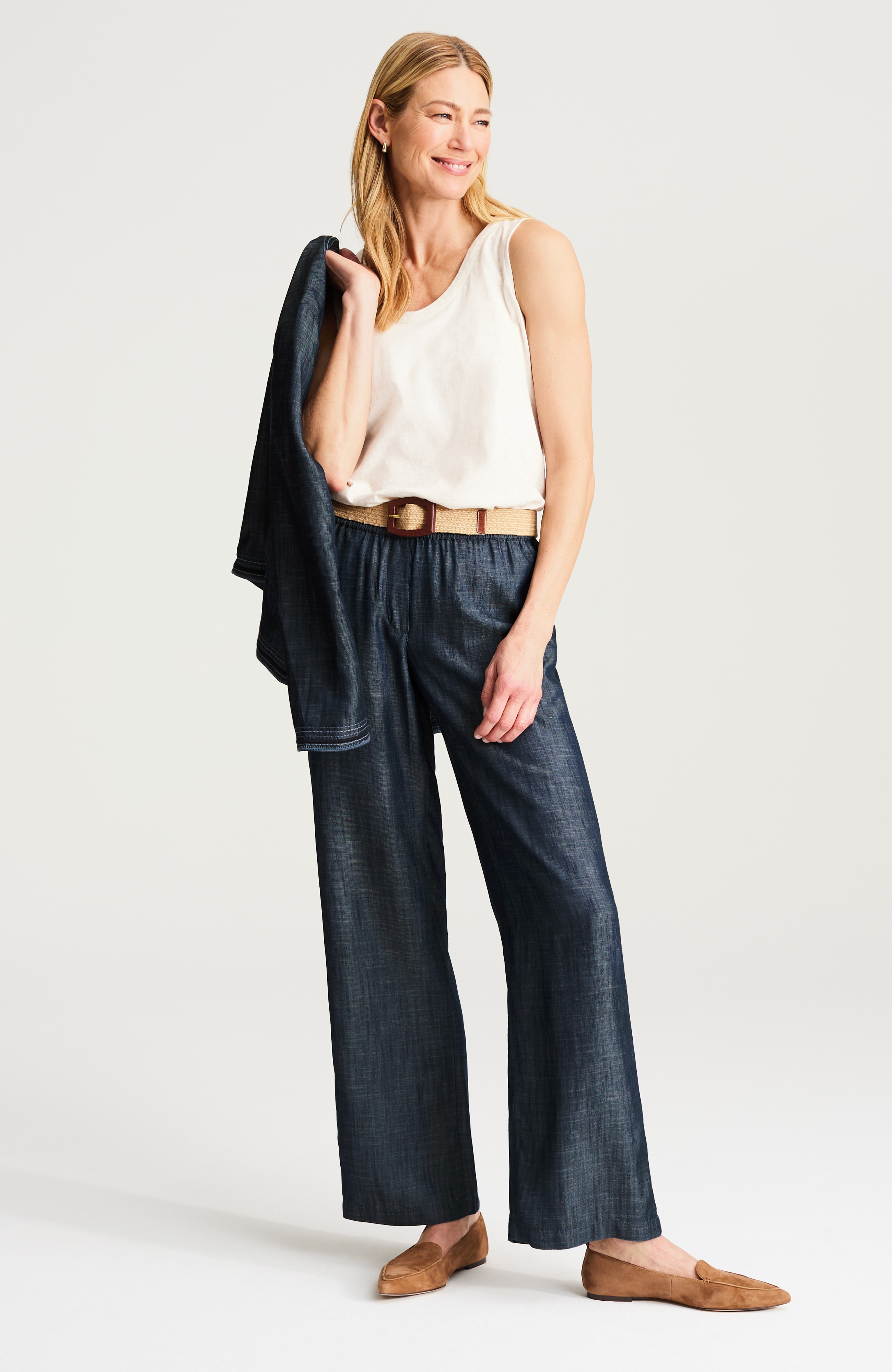 indigo tencell™ lyocell wide-leg pants