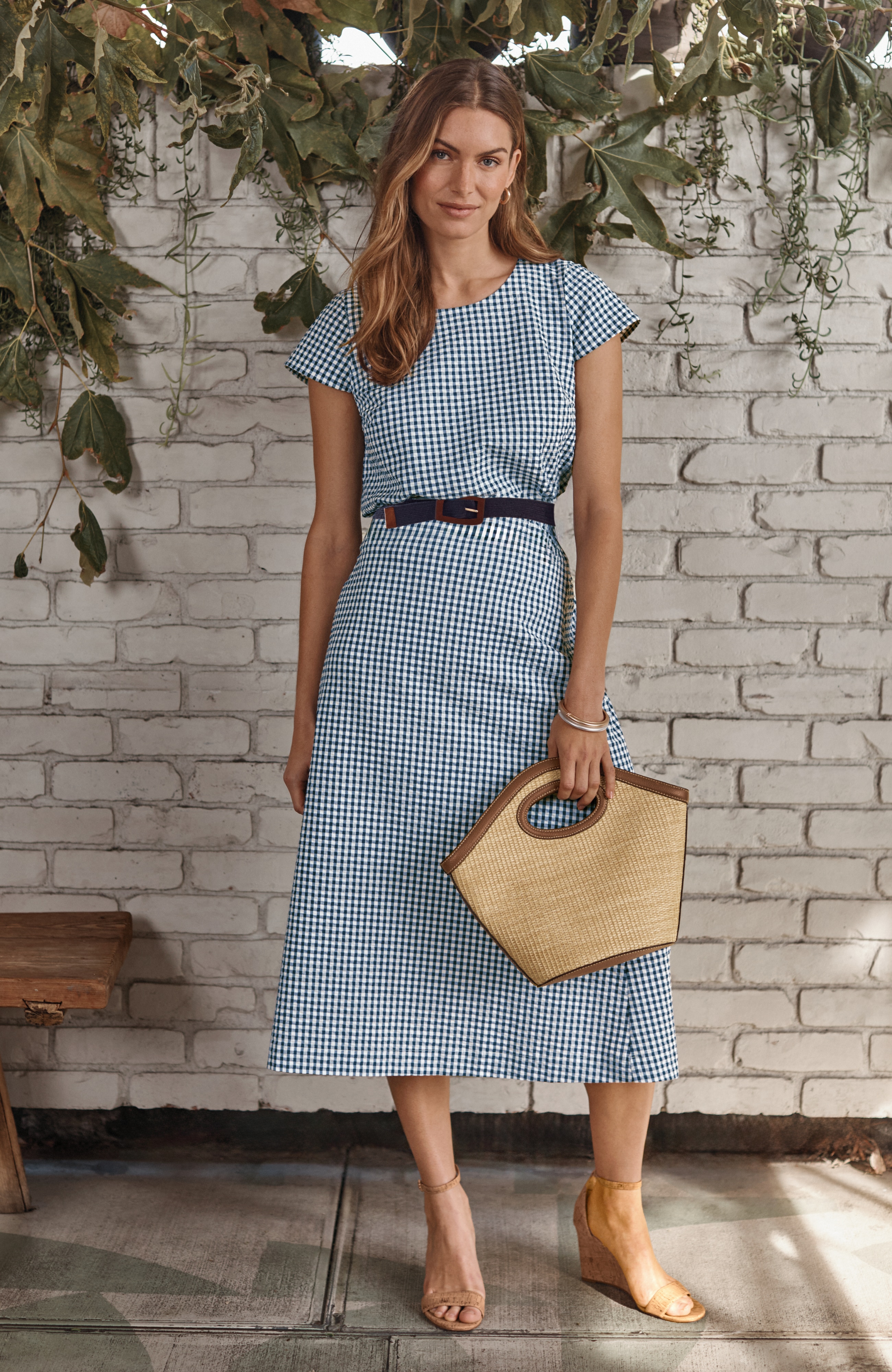 seersucker gingham a-line skirt