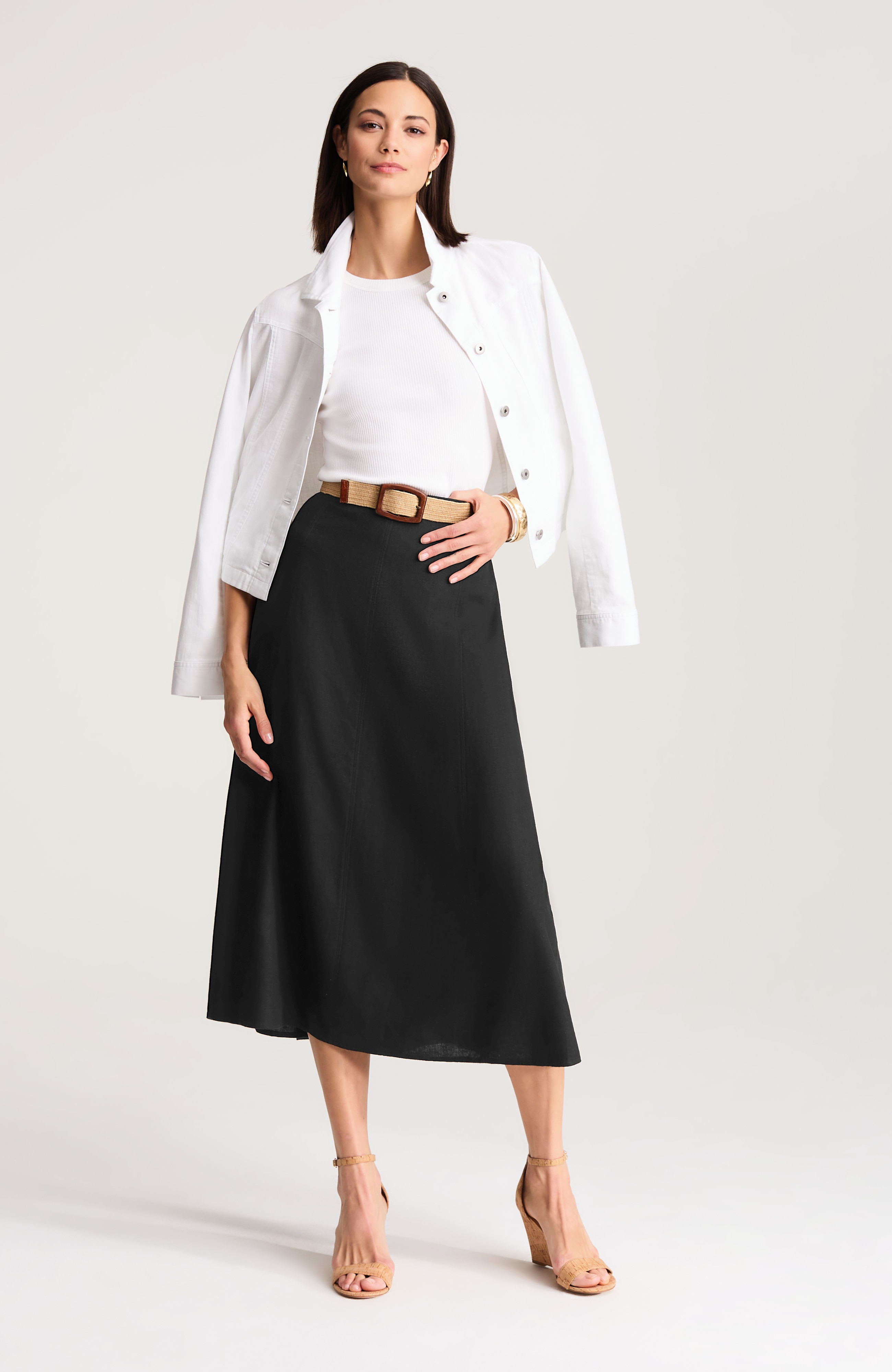 linen-blend a-line skirt