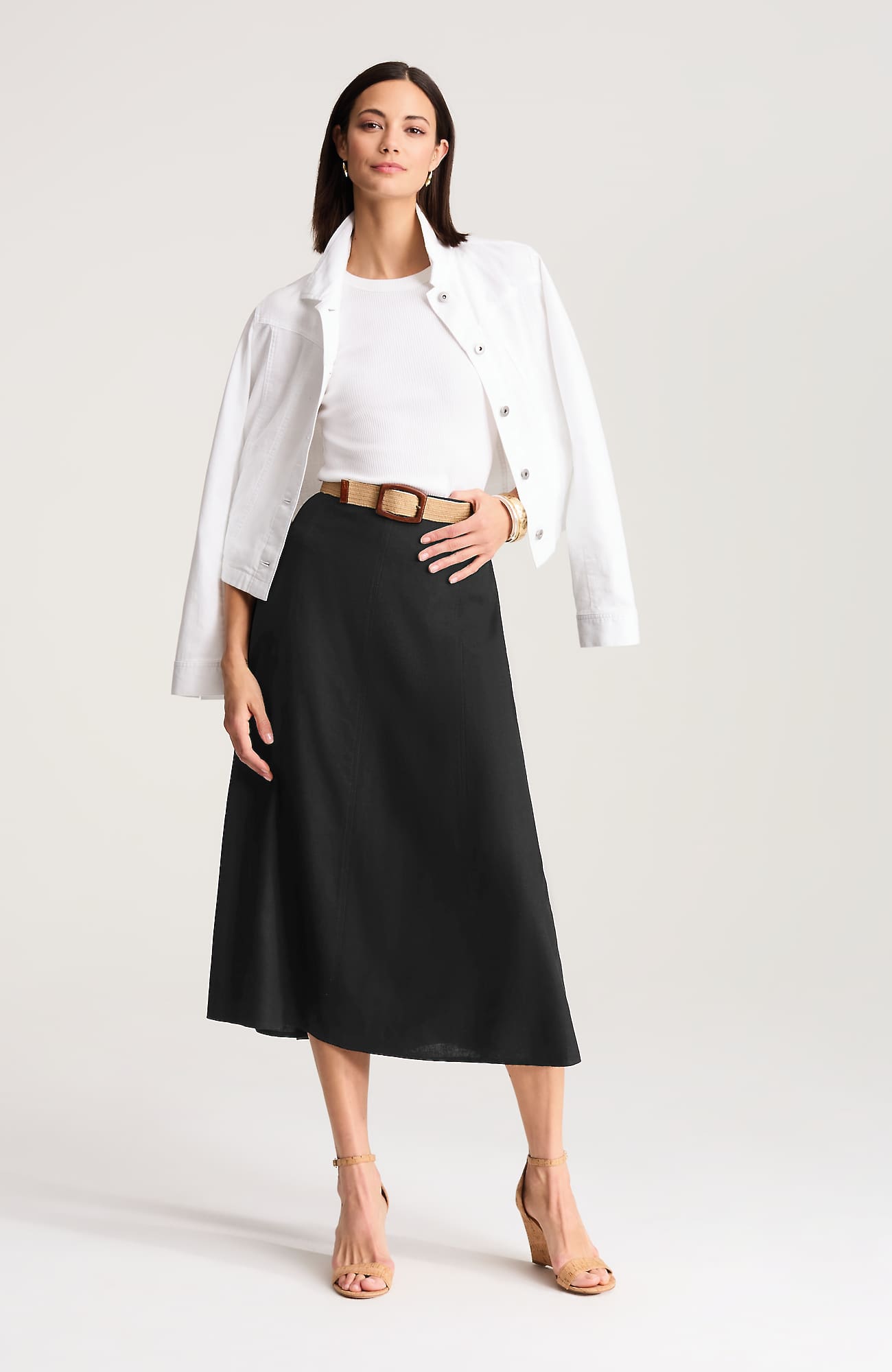 Jjill Tall Linen-blend A-line Skirt In Black