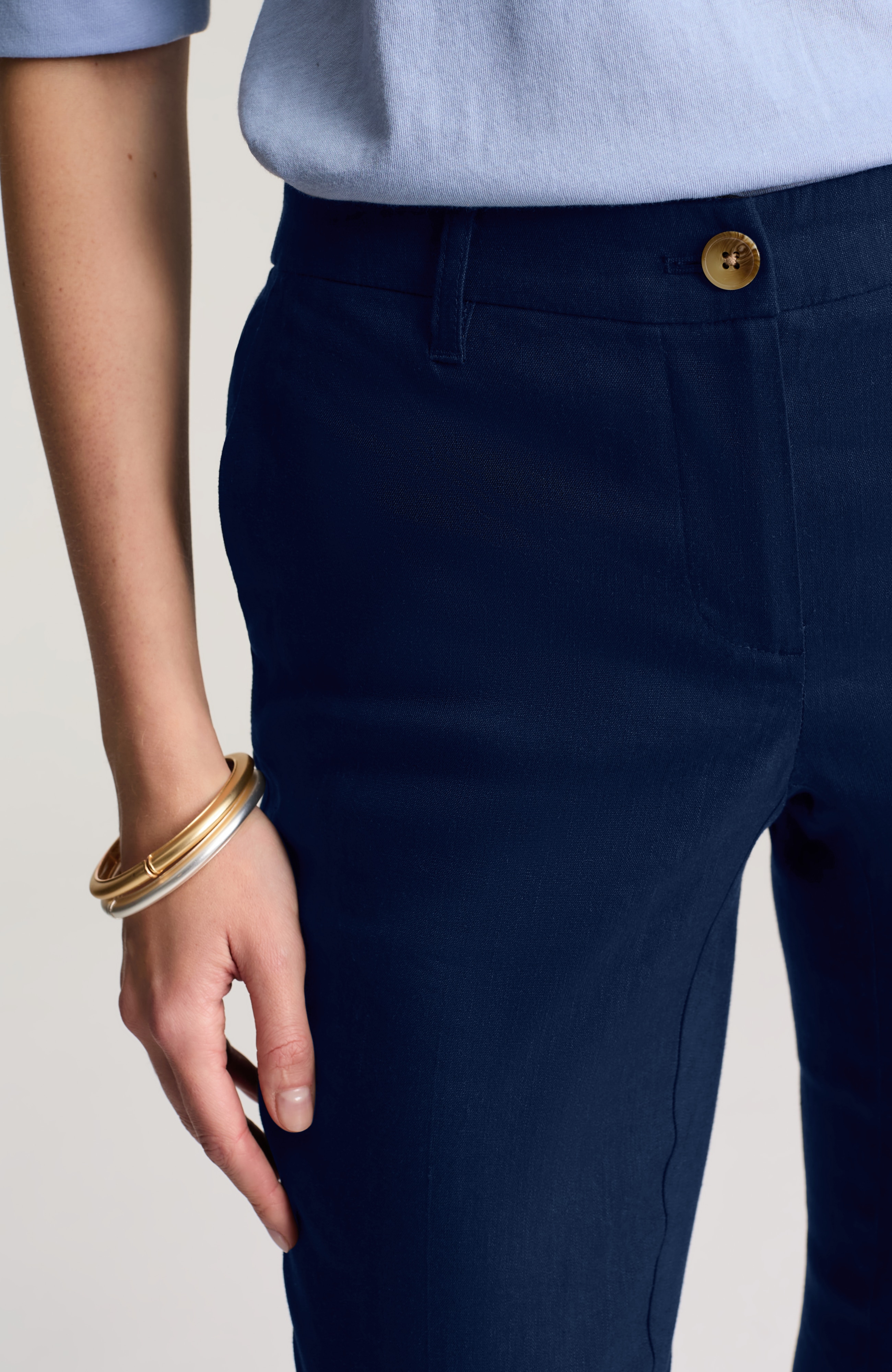 linen-stretch slim-leg pants