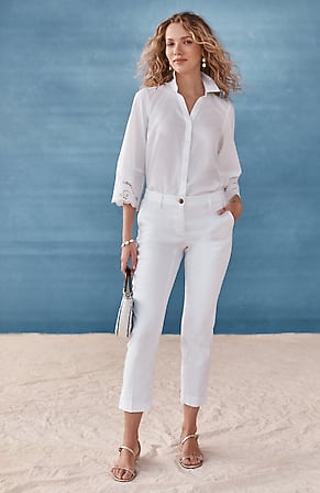 Image for Linen-Stretch Slim-Leg Pants