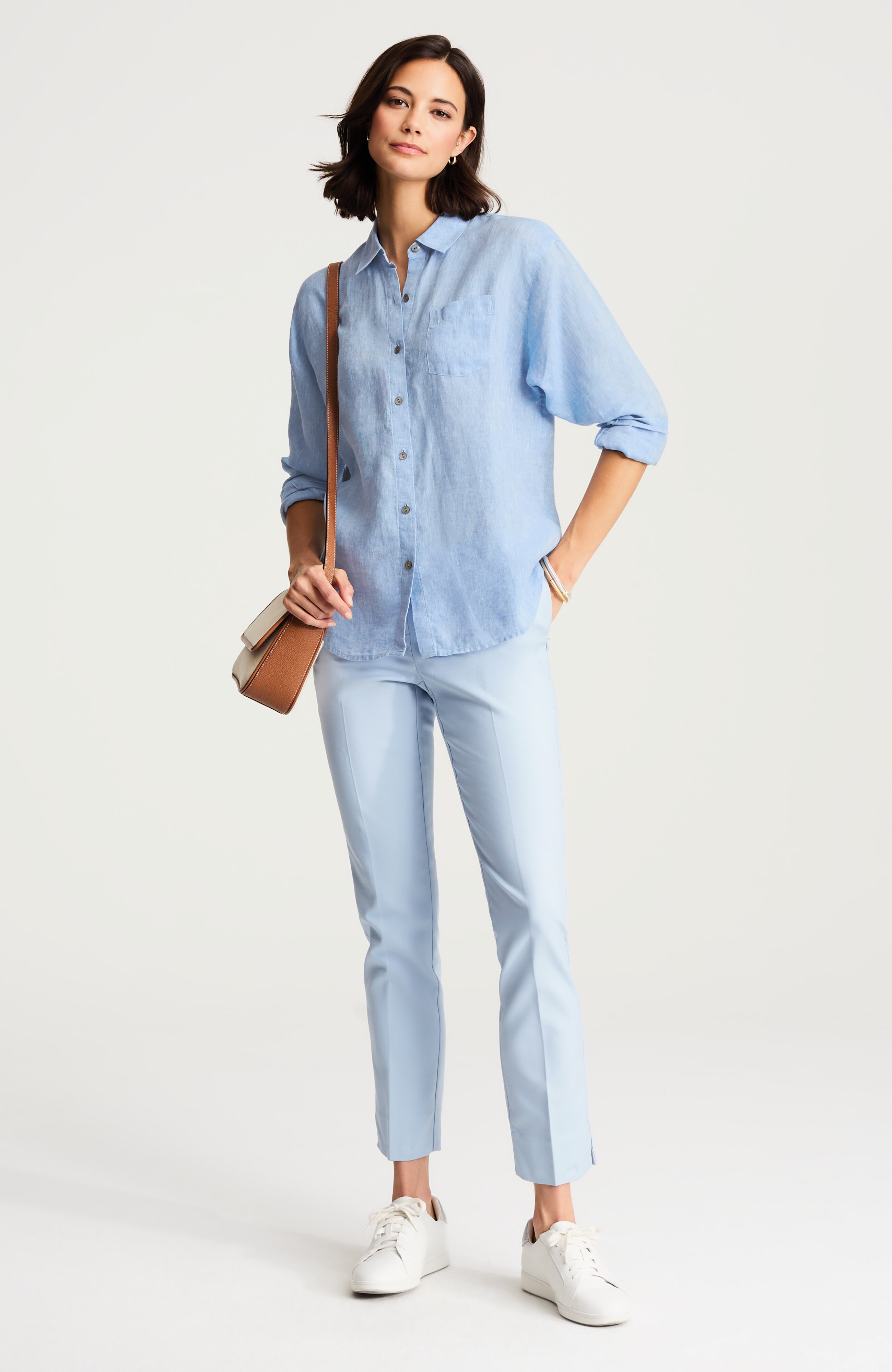 easy linen button-front shirt