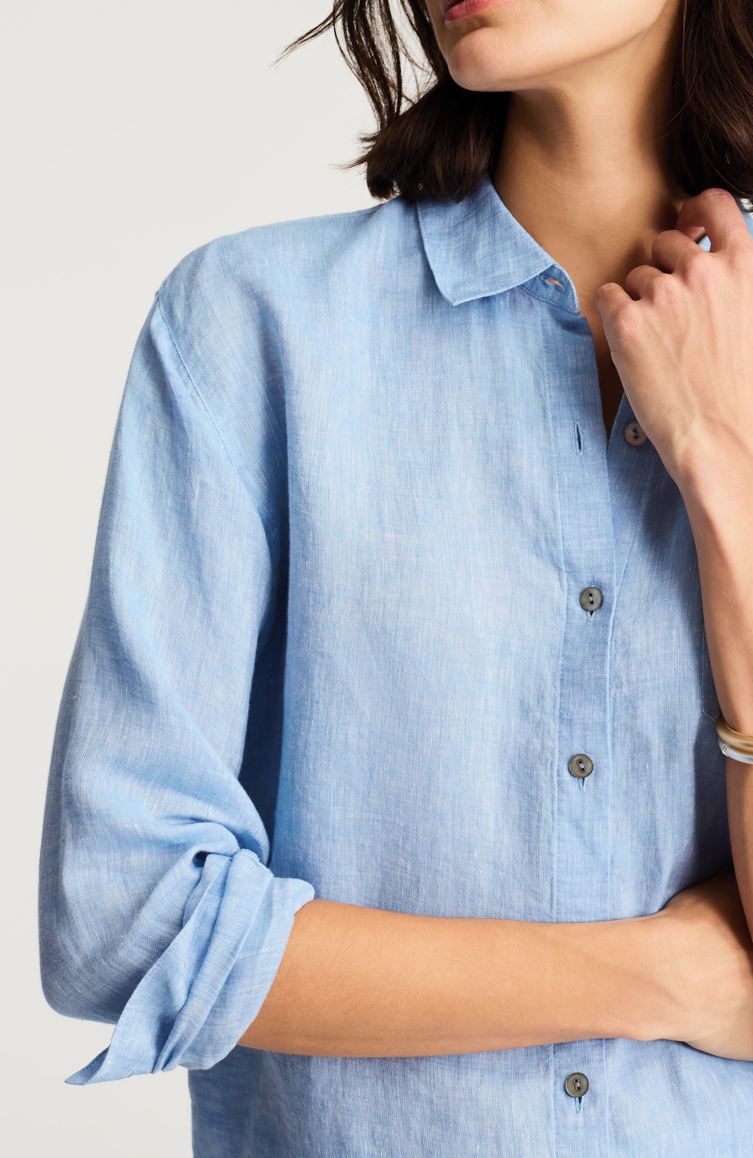 easy linen button-front shirt