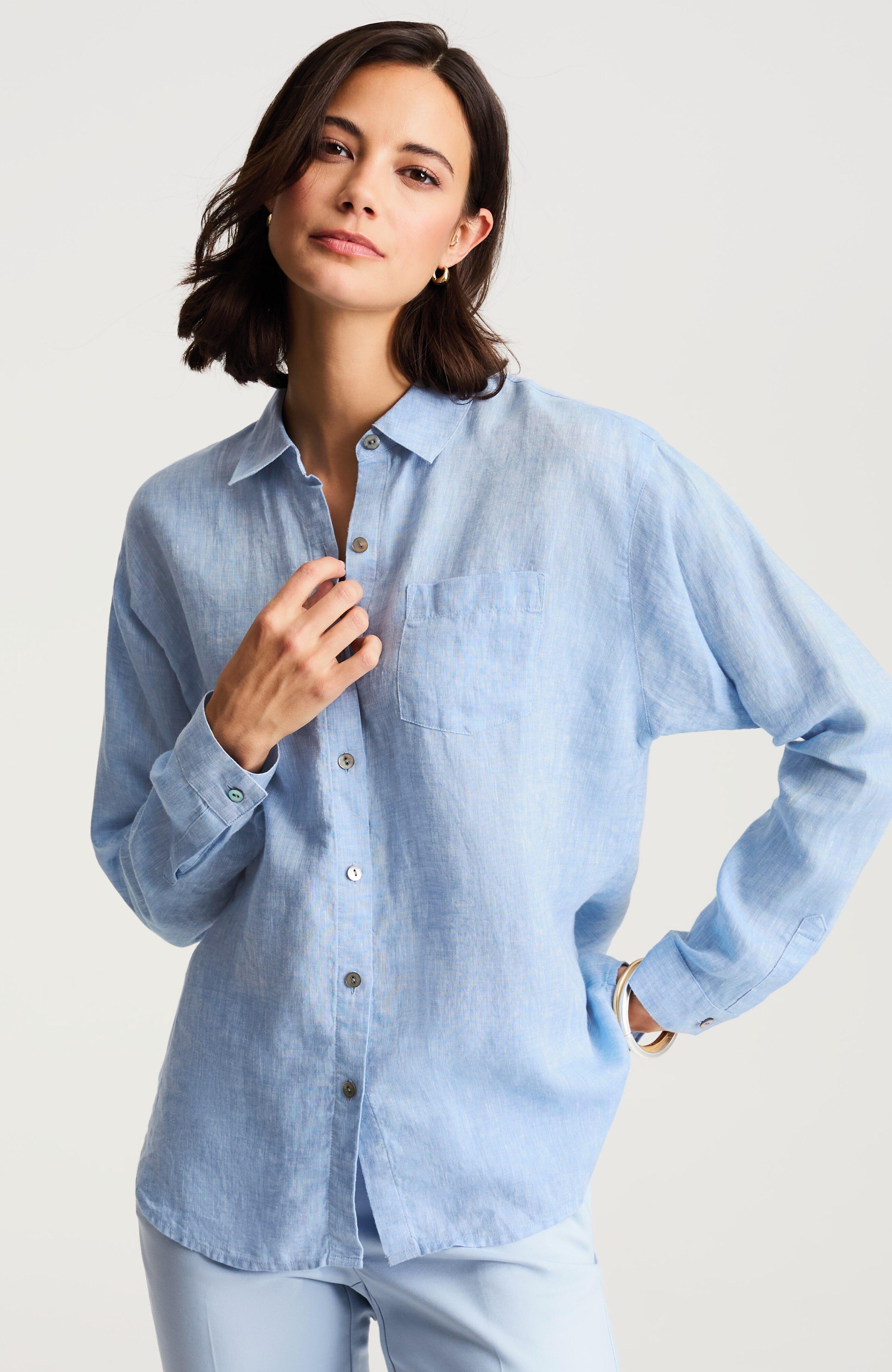 easy linen button-front shirt