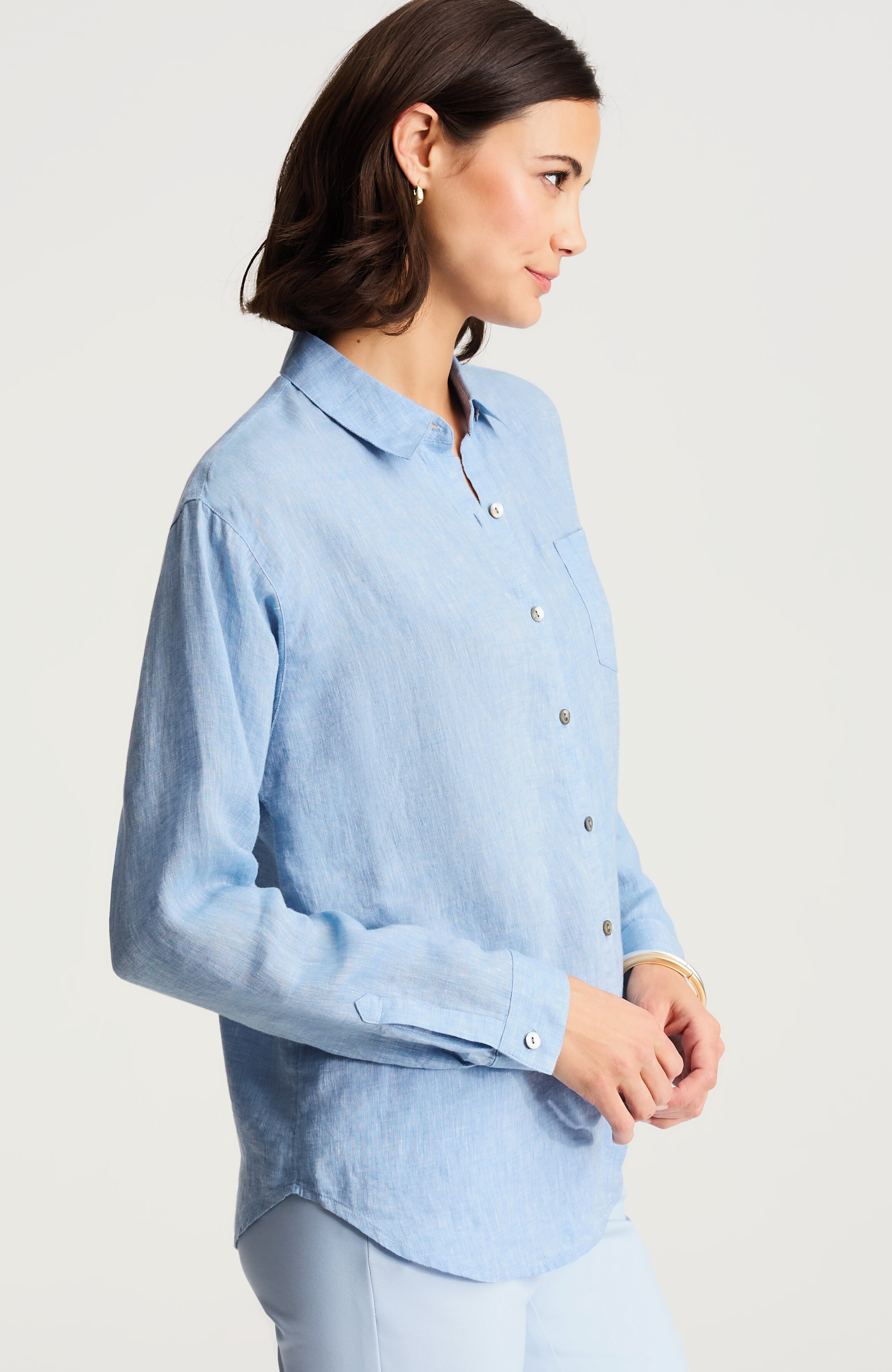 easy linen button-front shirt