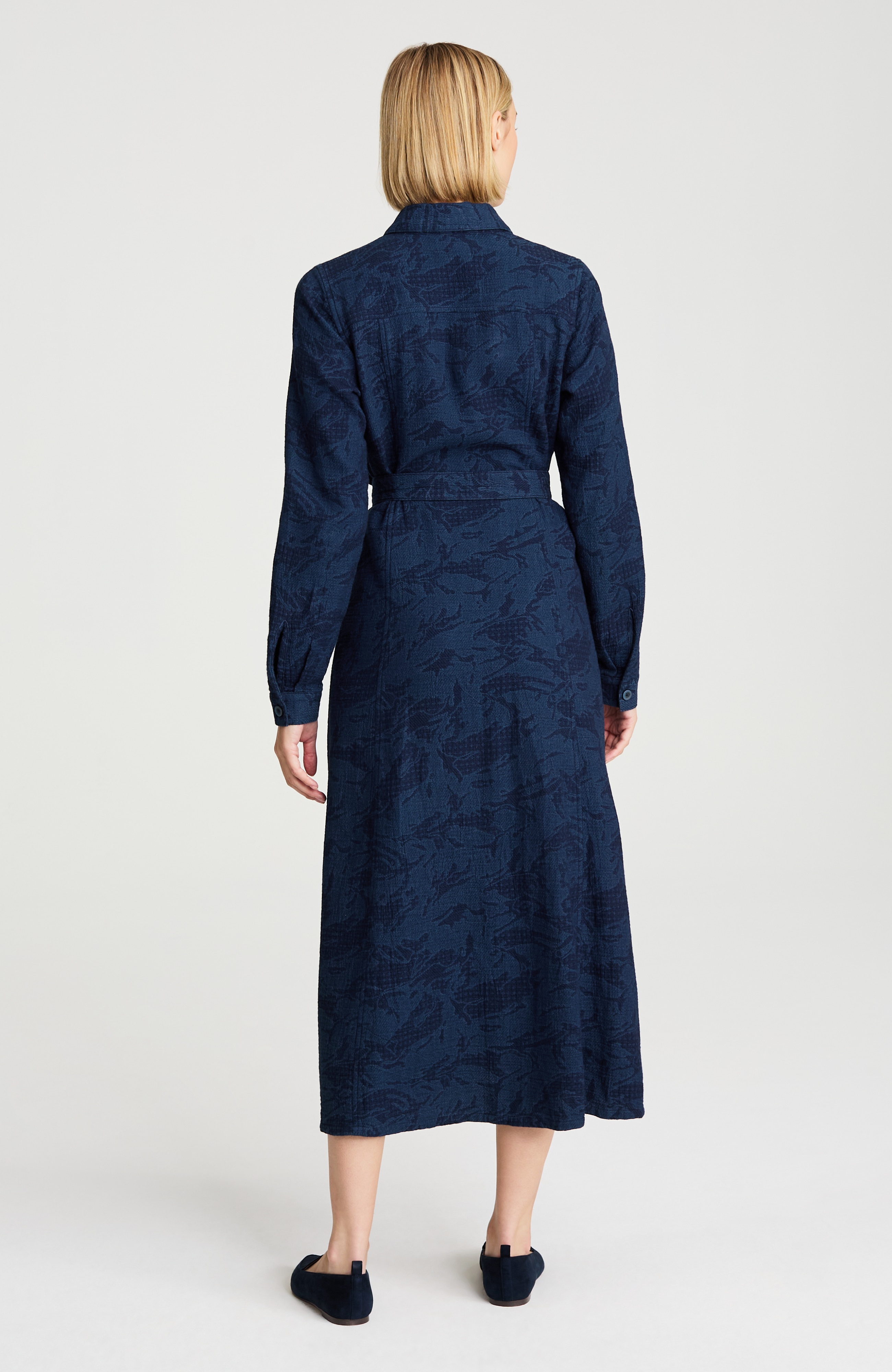 pure jill indigo jacquard shirtdress