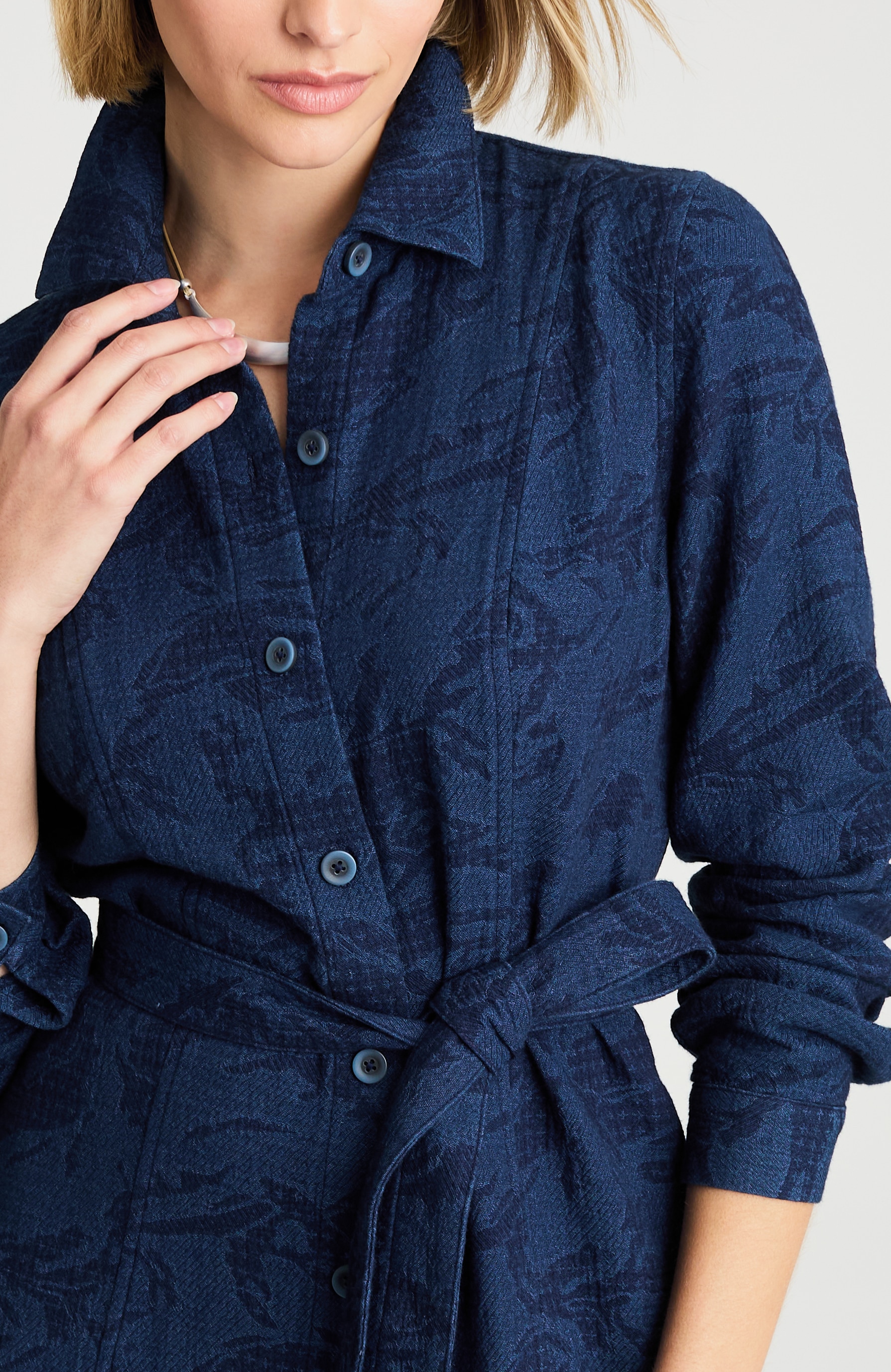 pure jill indigo jacquard shirtdress