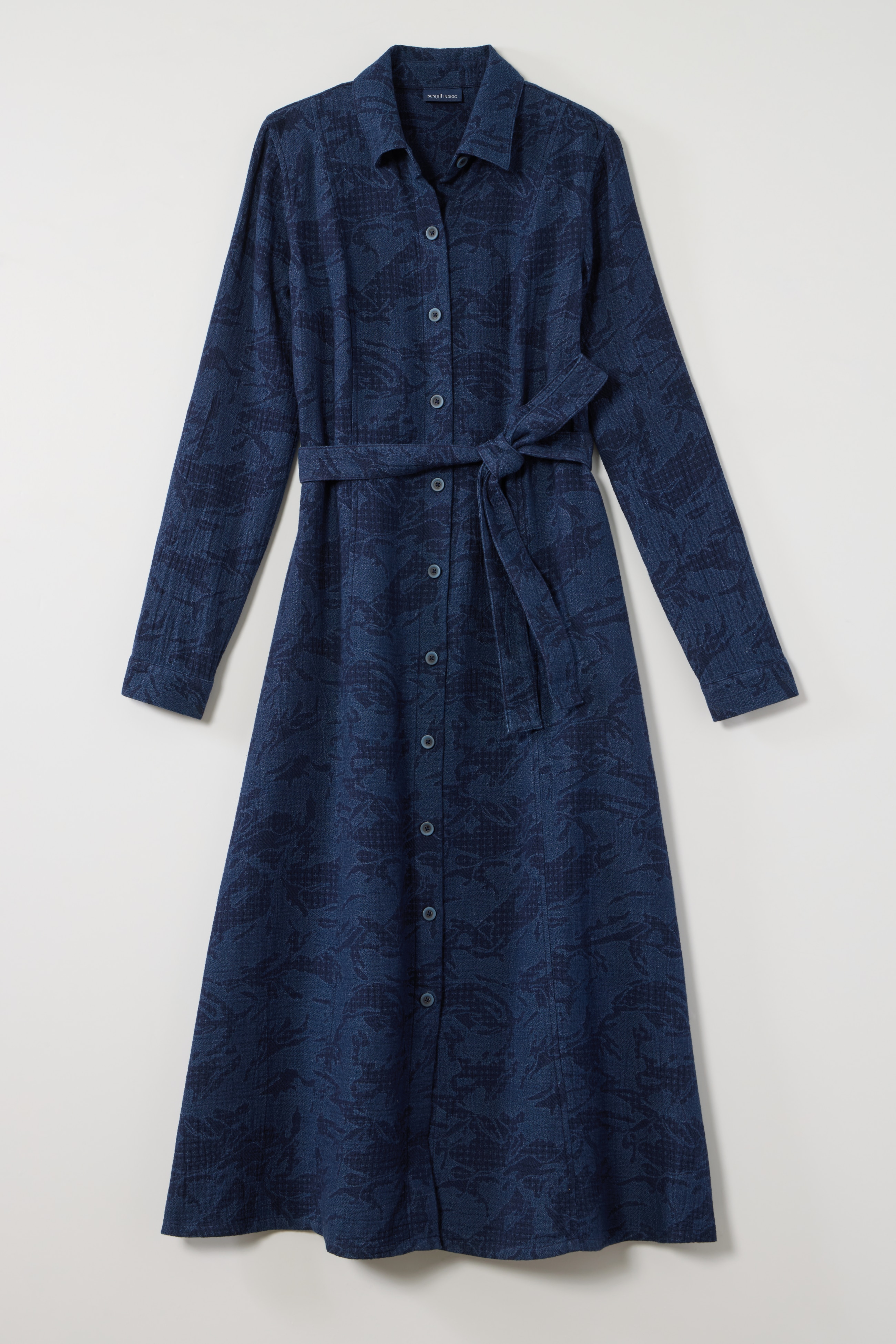 pure jill indigo jacquard shirtdress