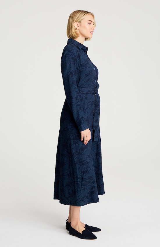 PURE JILL INDIGO JACQUARD SHIRTDRESS