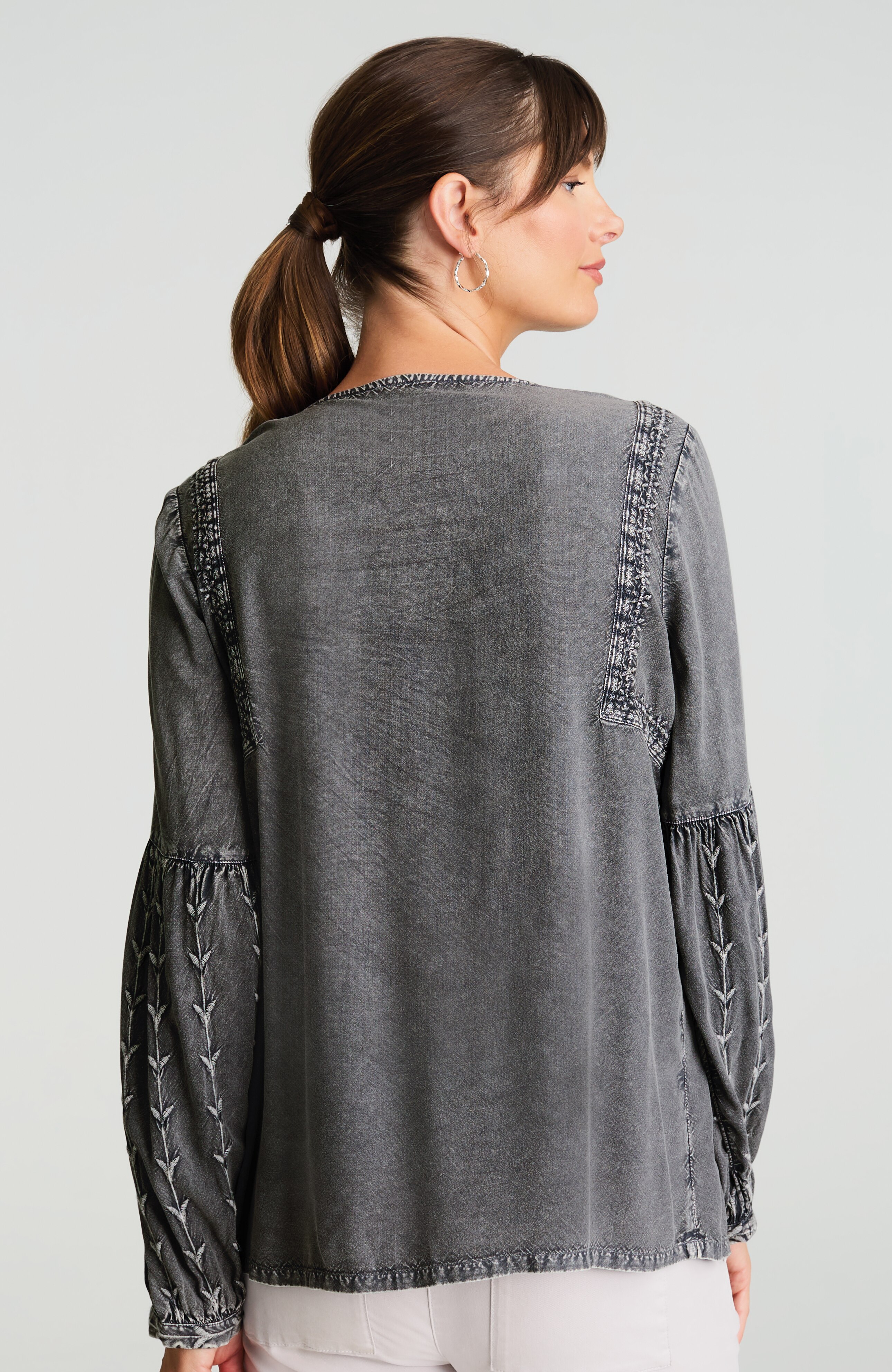 pure jill washed embroidered top