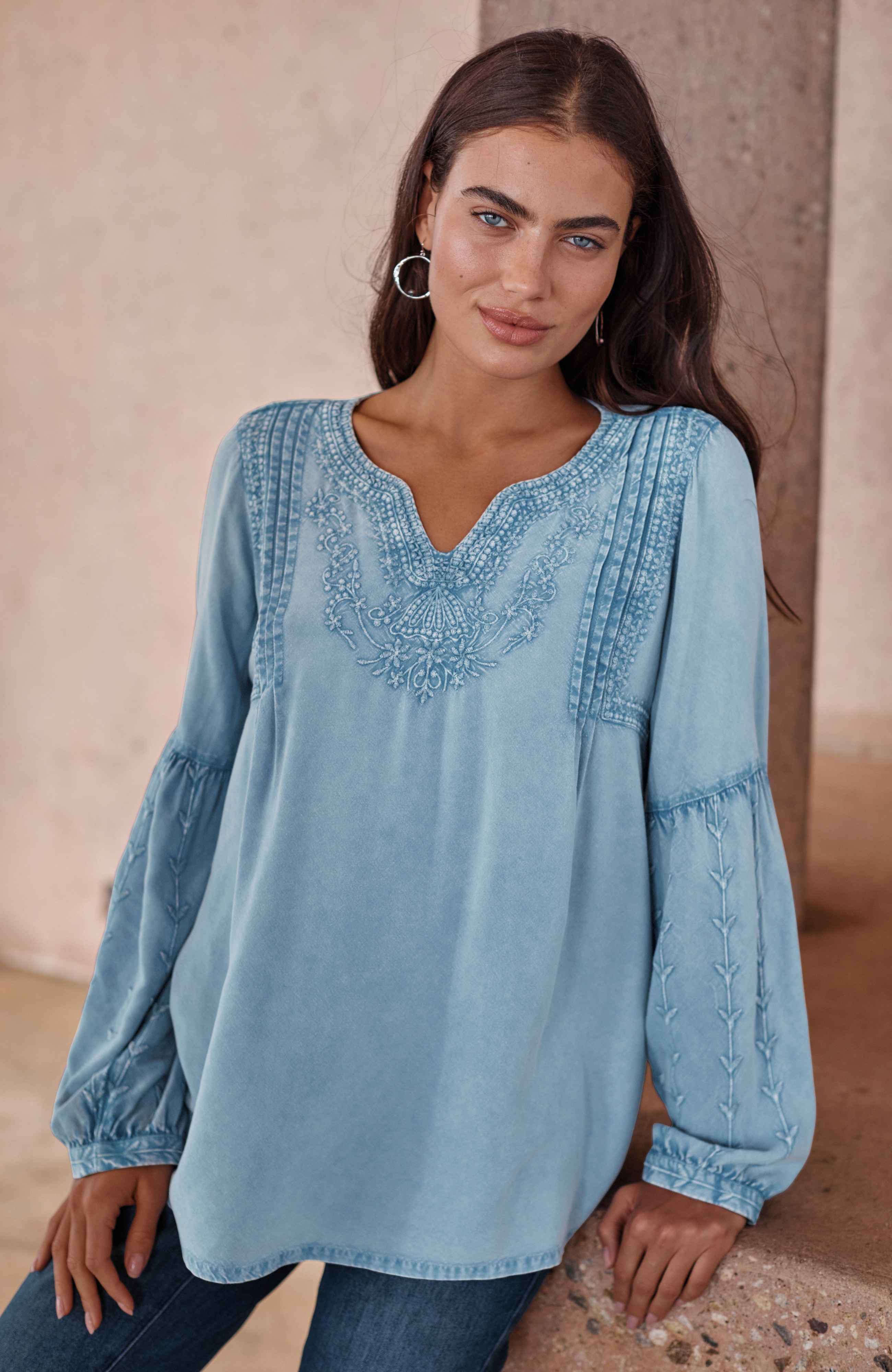 Pure Jill Washed Embroidered Top