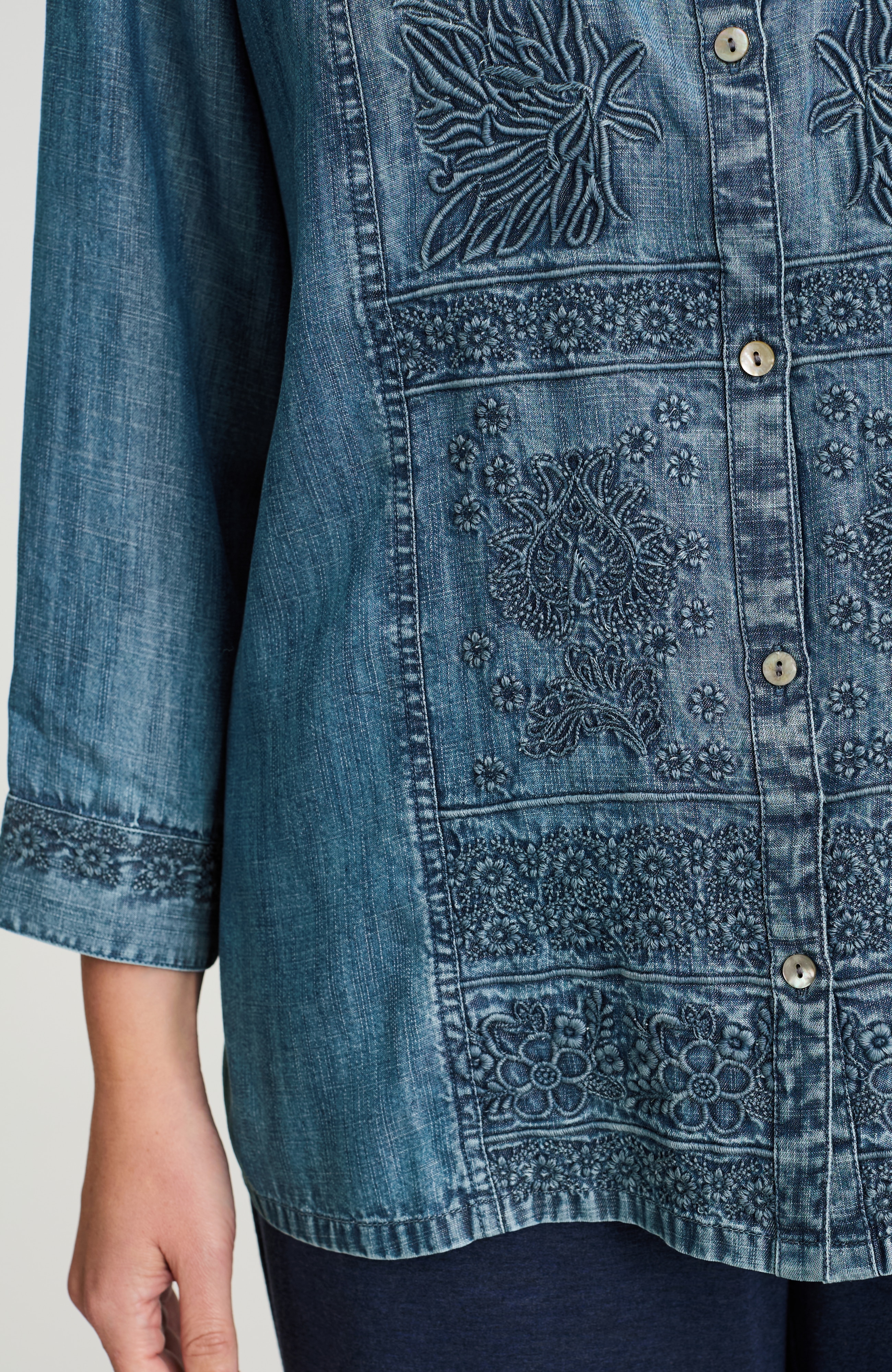 pure jill embroidered button-front shirt