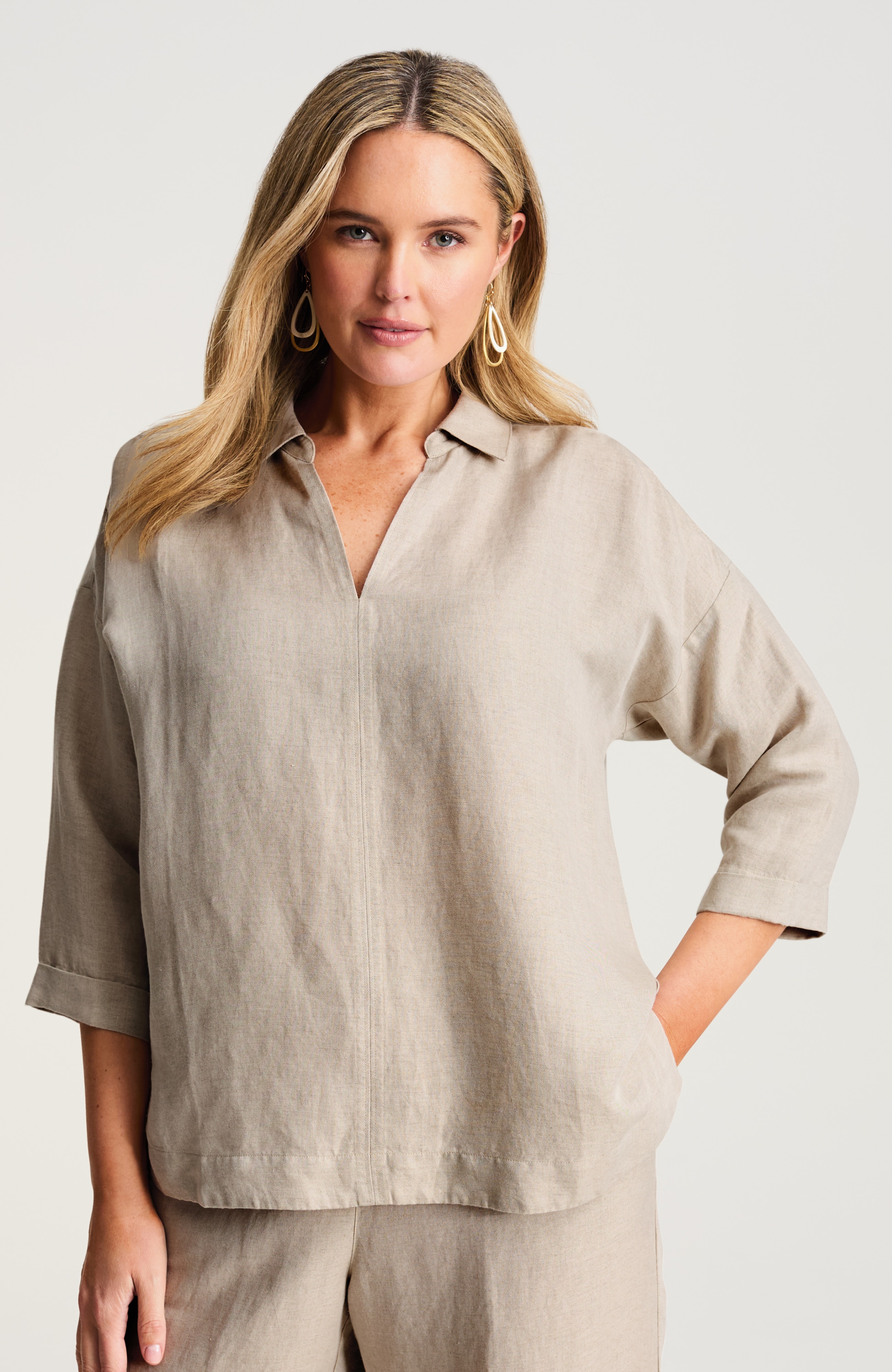 PJ LINEN BLEND POPOVER SHIRT | JJill