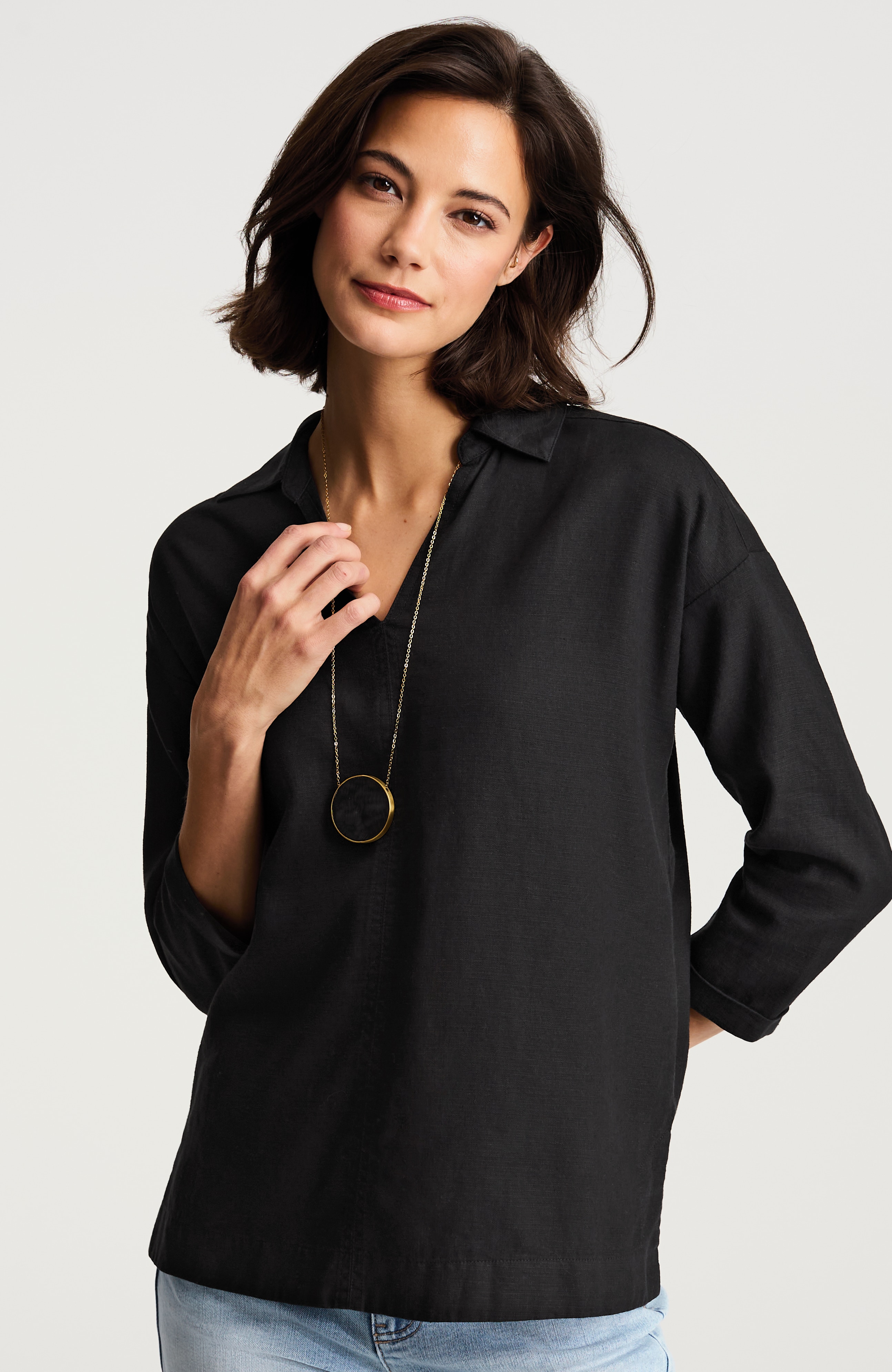 pure jill linen-blend popover shirt