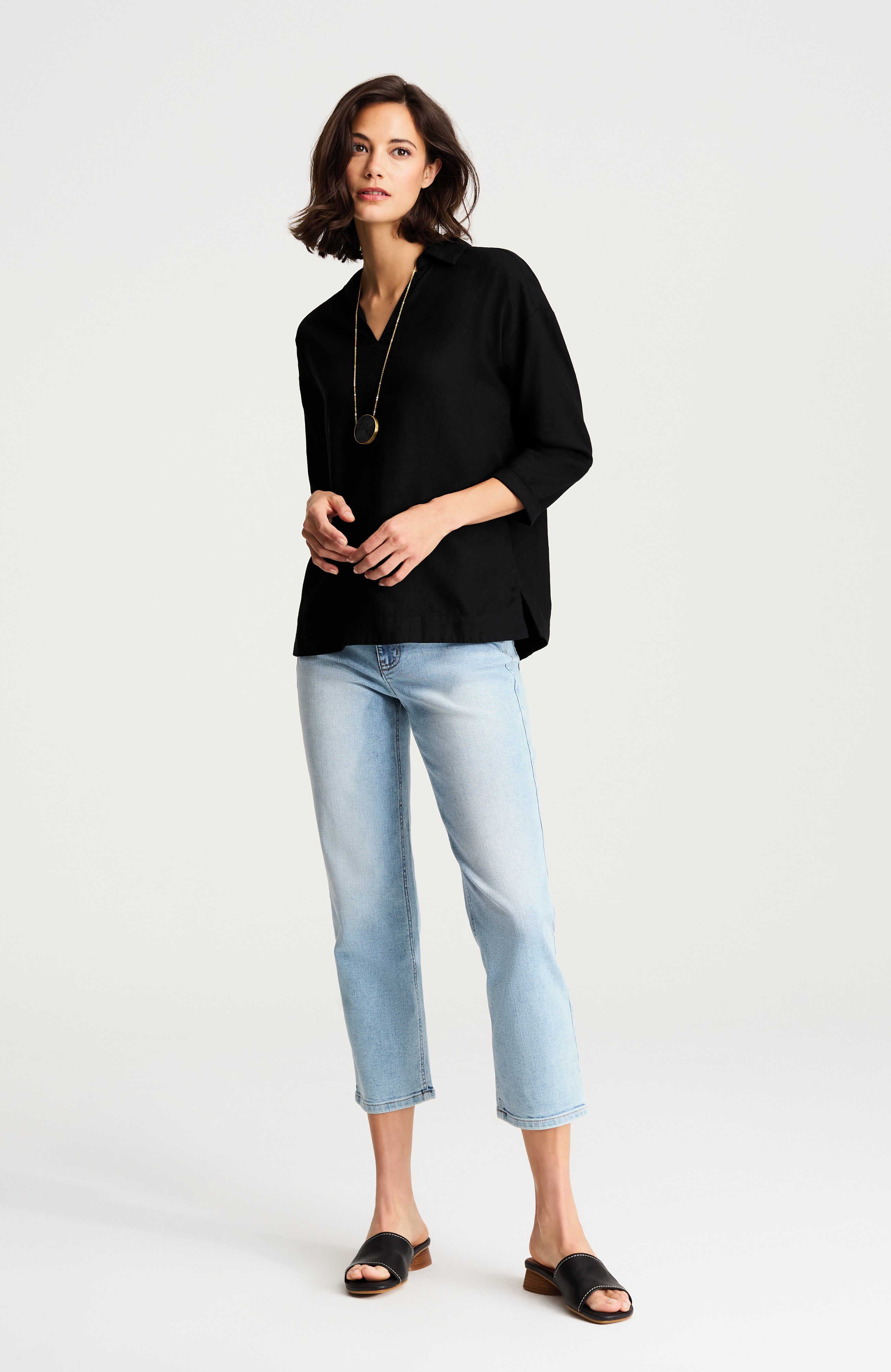 pure jill linen-blend popover shirt