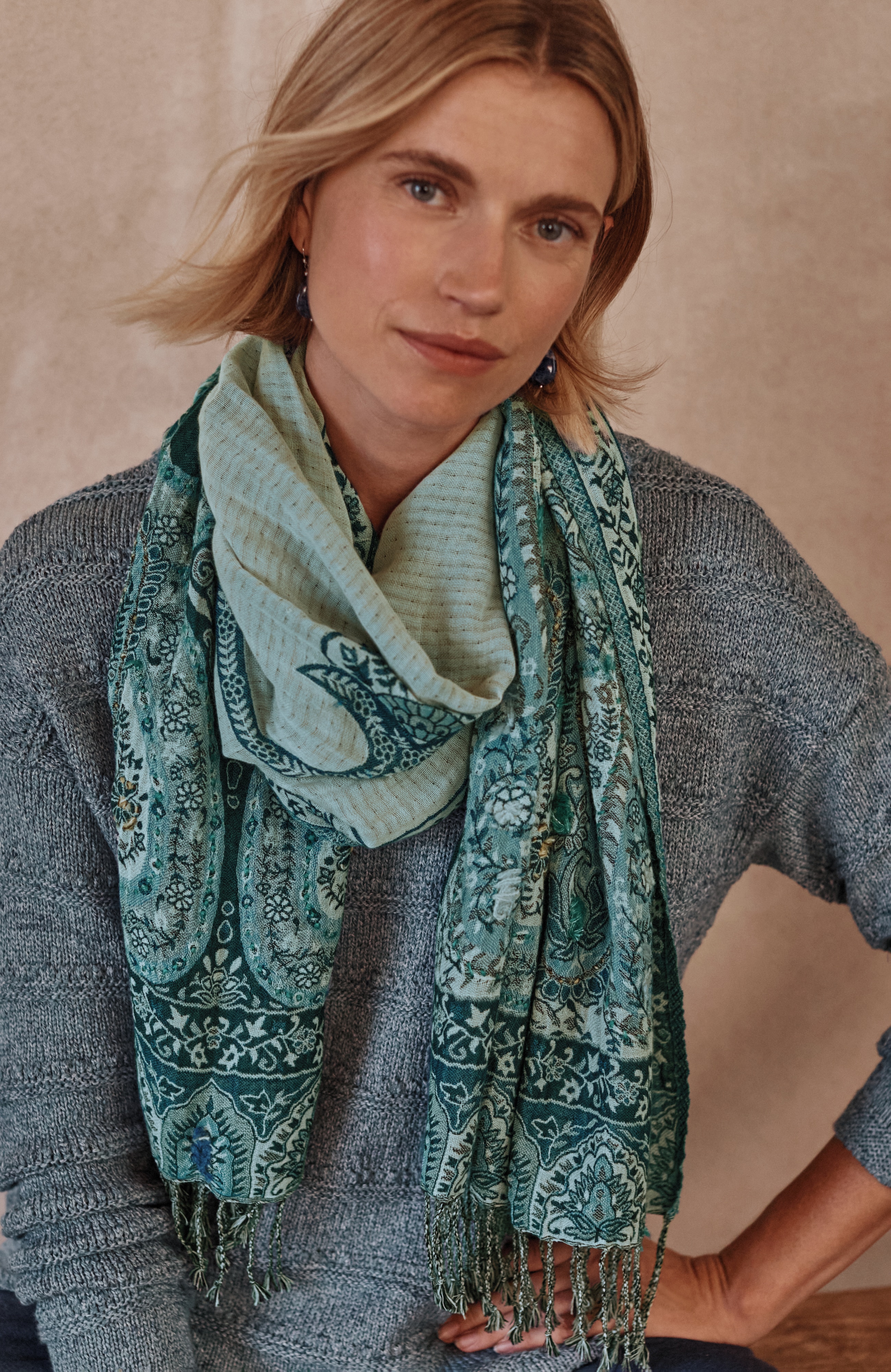 Hand-Embroidered Jacquard Scarf | JJill