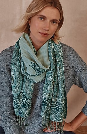 Image for Hand-Embroidered Jacquard Scarf