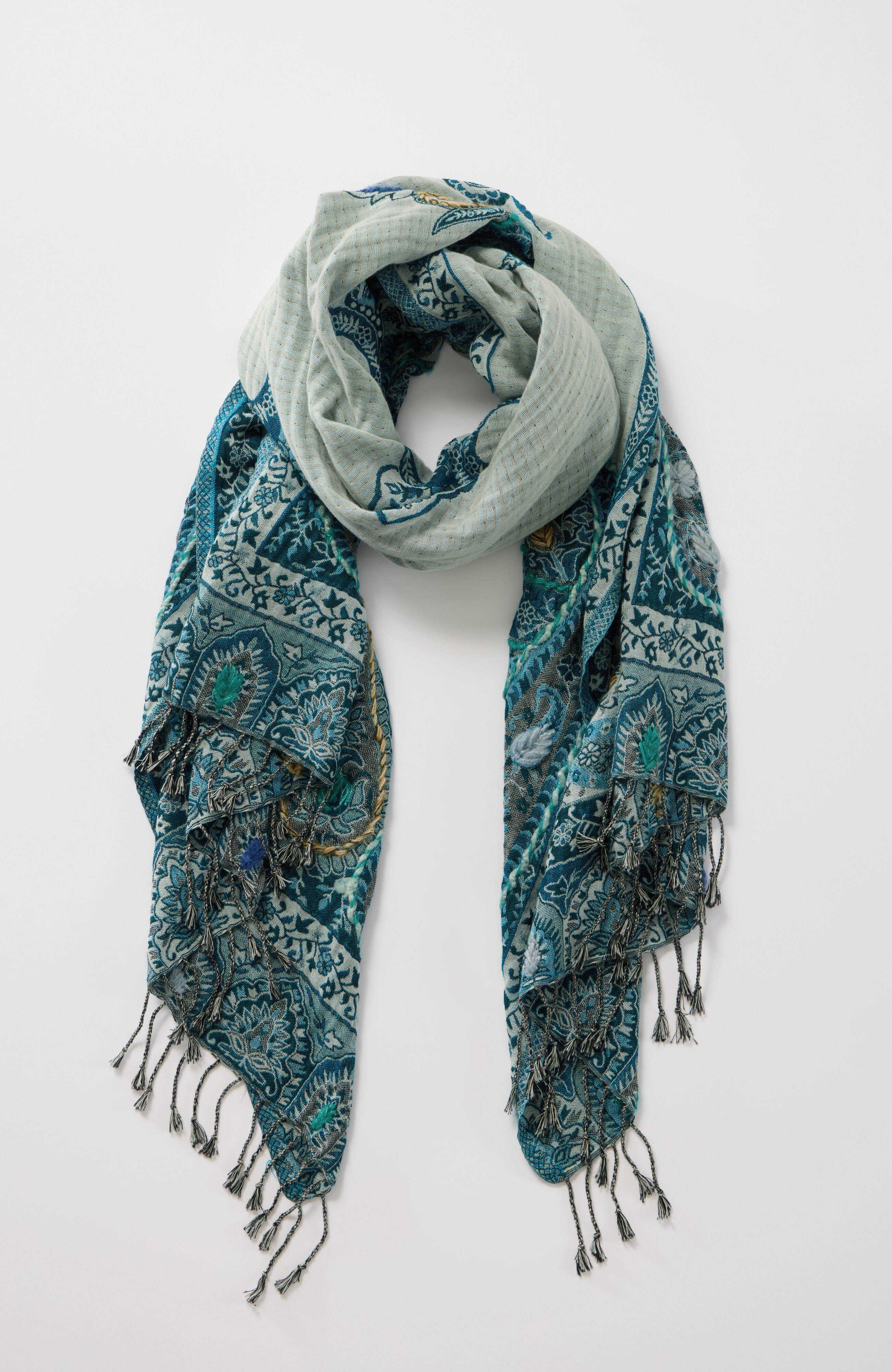 Hand-Embroidered Jacquard Scarf | JJill