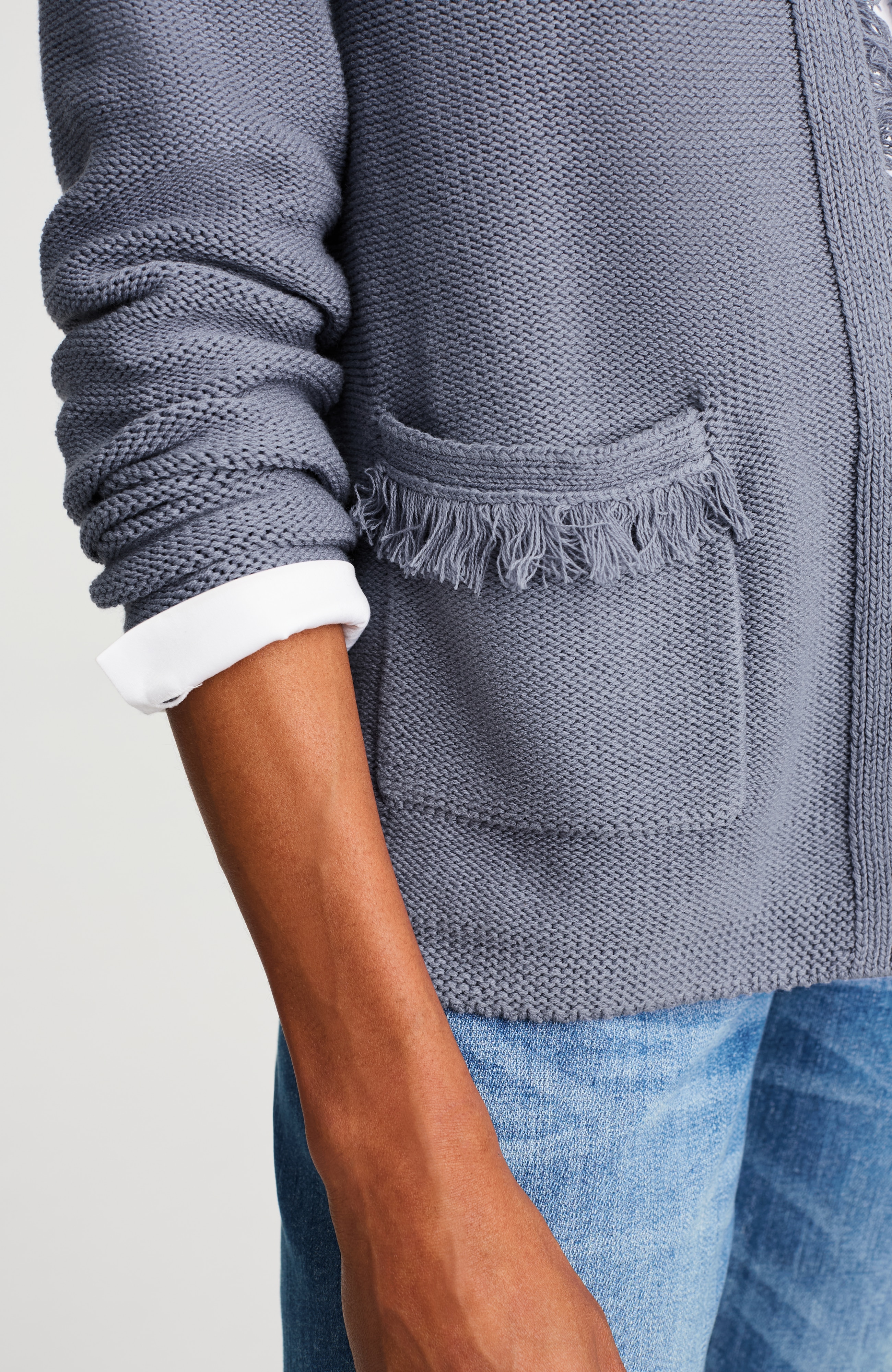 fringed patch-pocket cardi