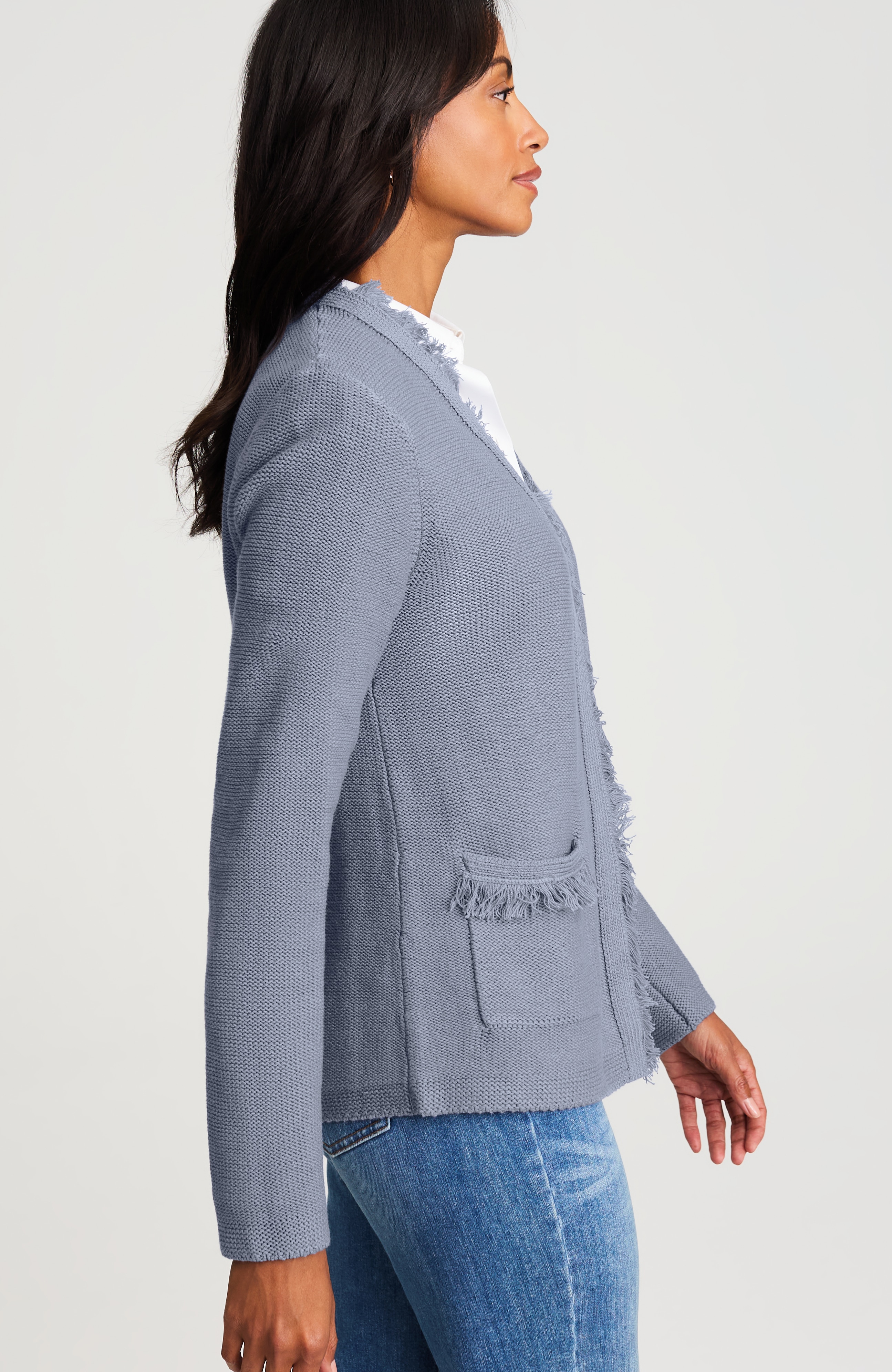 fringed patch-pocket cardi