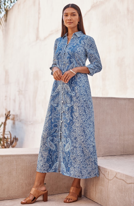 blue paisley shirt dress Placed-Paisley Shirtdress Prosperina Reese Hunter Green Product Type: Magic Press Design AU Size:14 Short dress in an