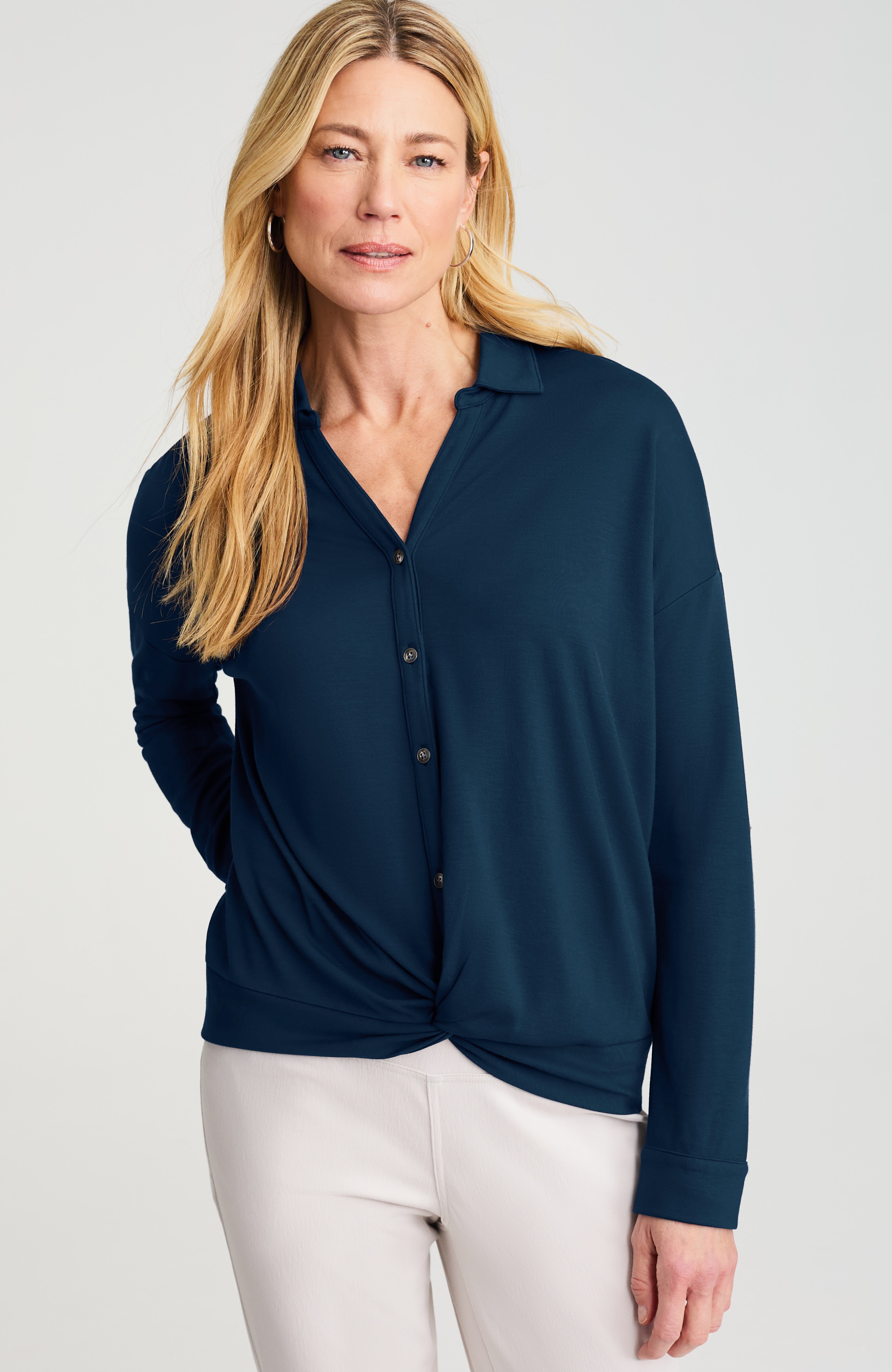 twist-front button-down shirt