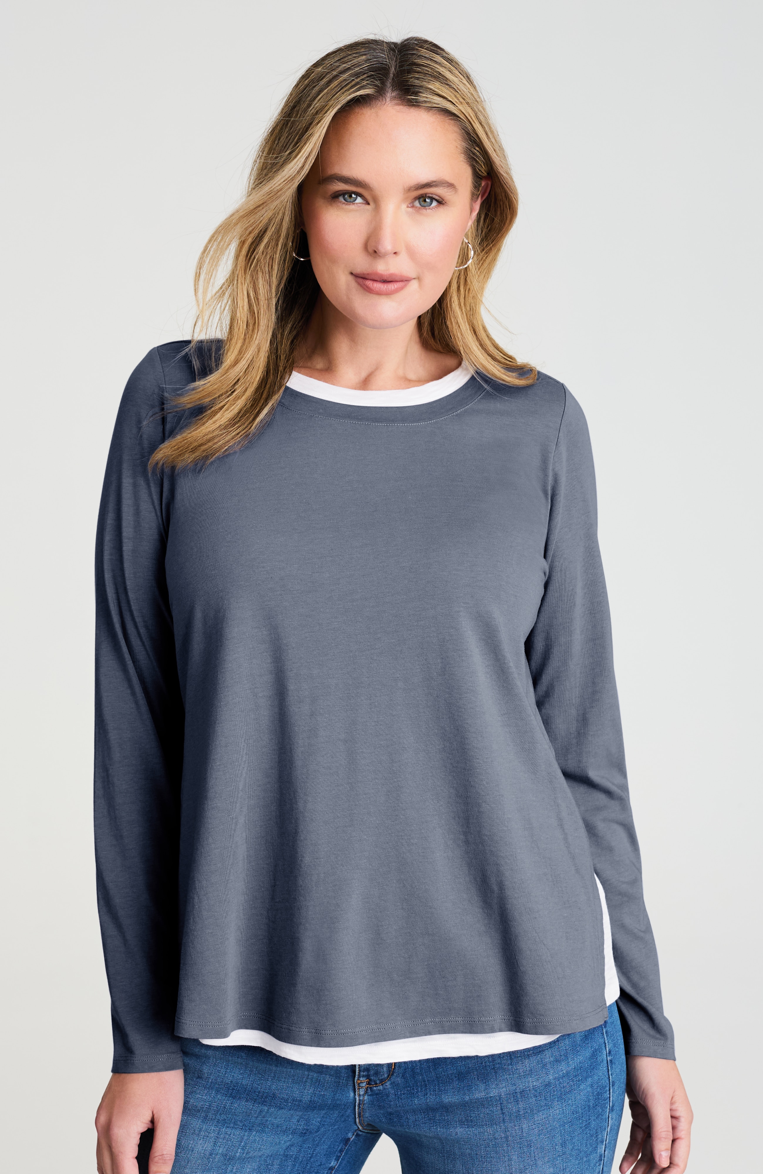 LAYERED-EFFECT KNIT LONG-SLEEVE TEE | JJill