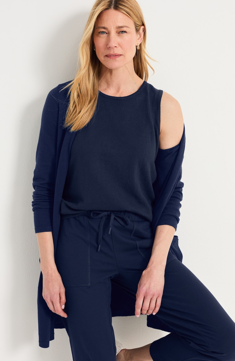 Primary view of the 100% cotton getaway sleeveless sweater top