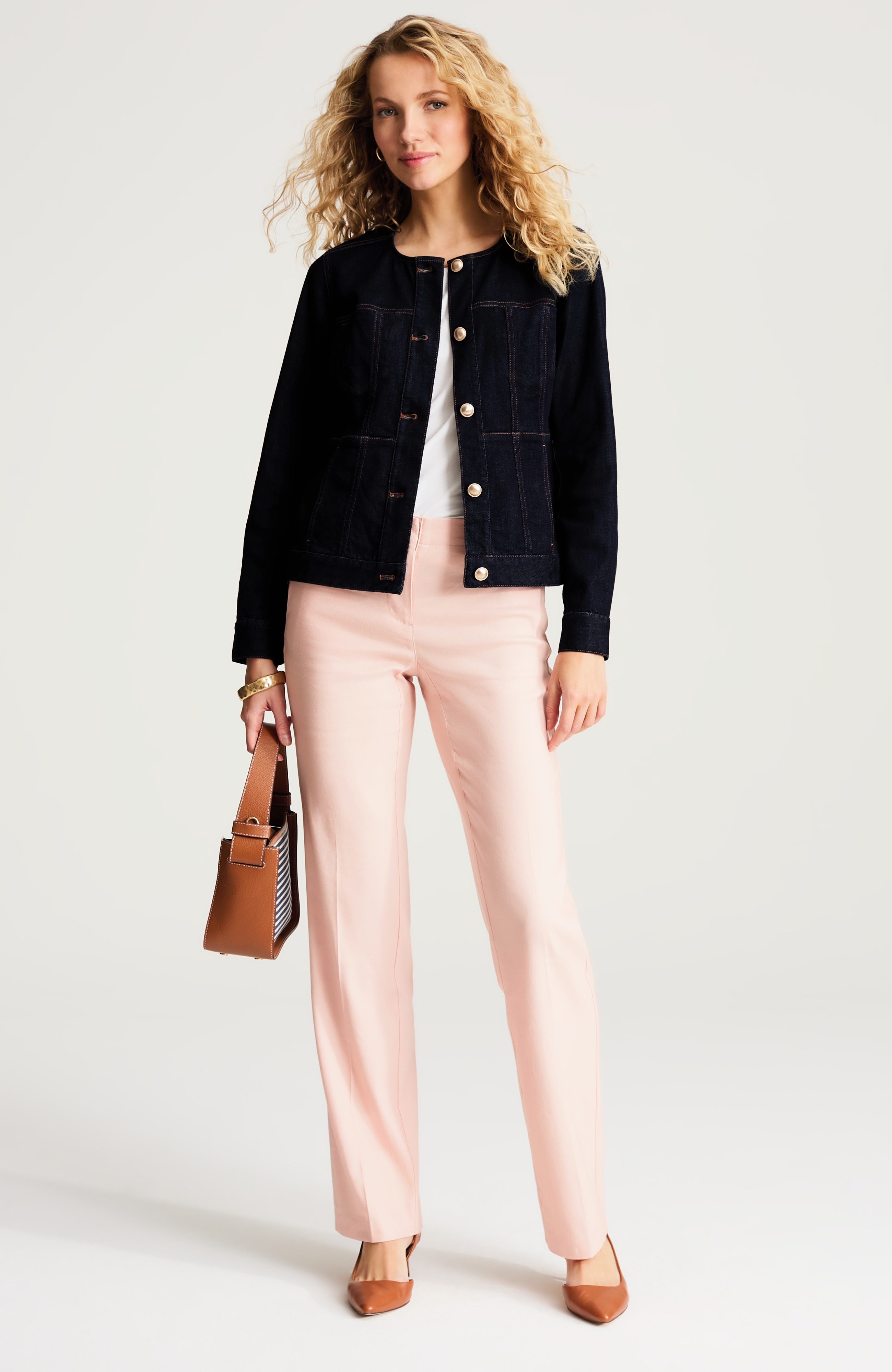 collarless denim jacket