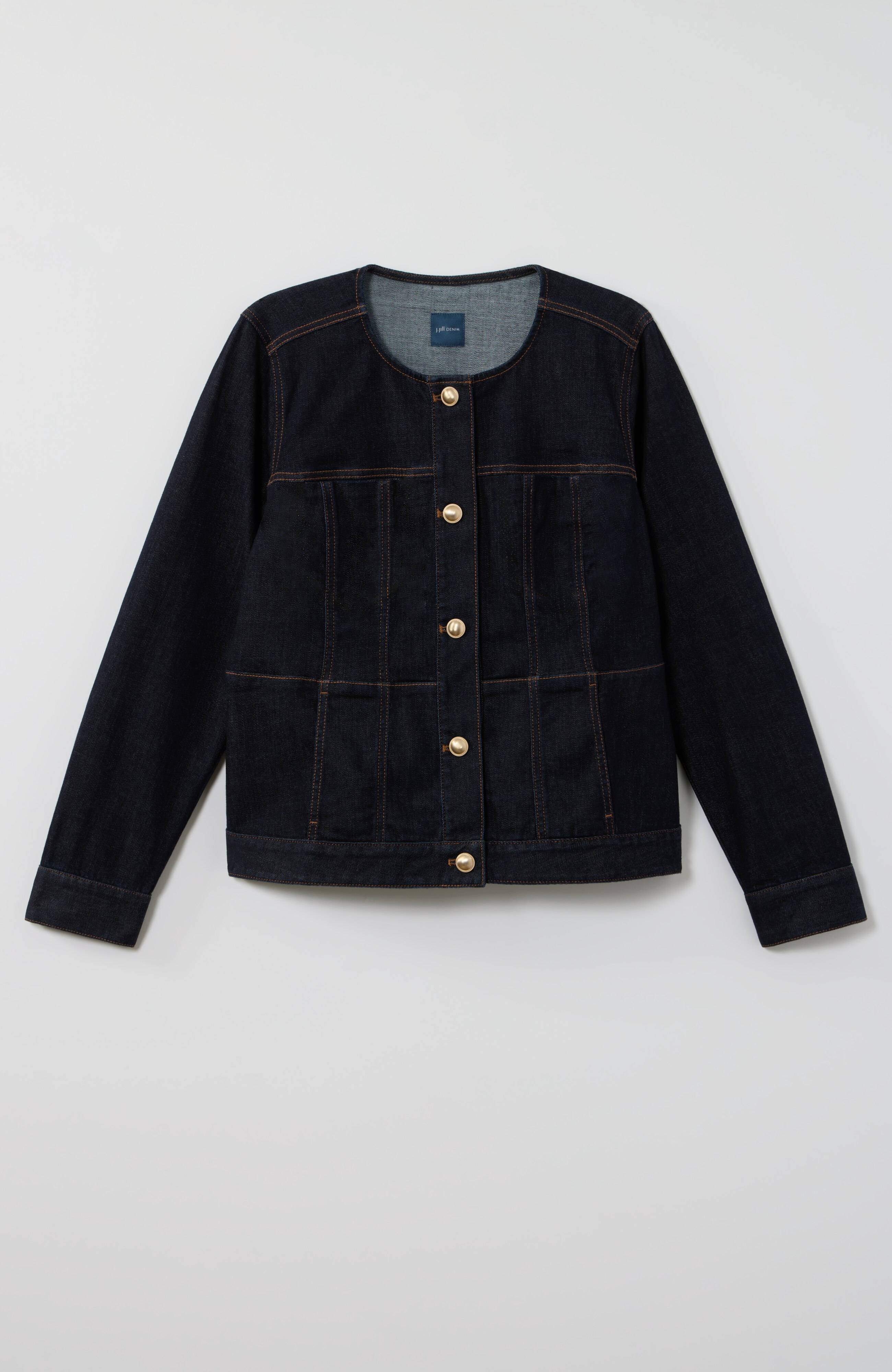 collarless denim jacket