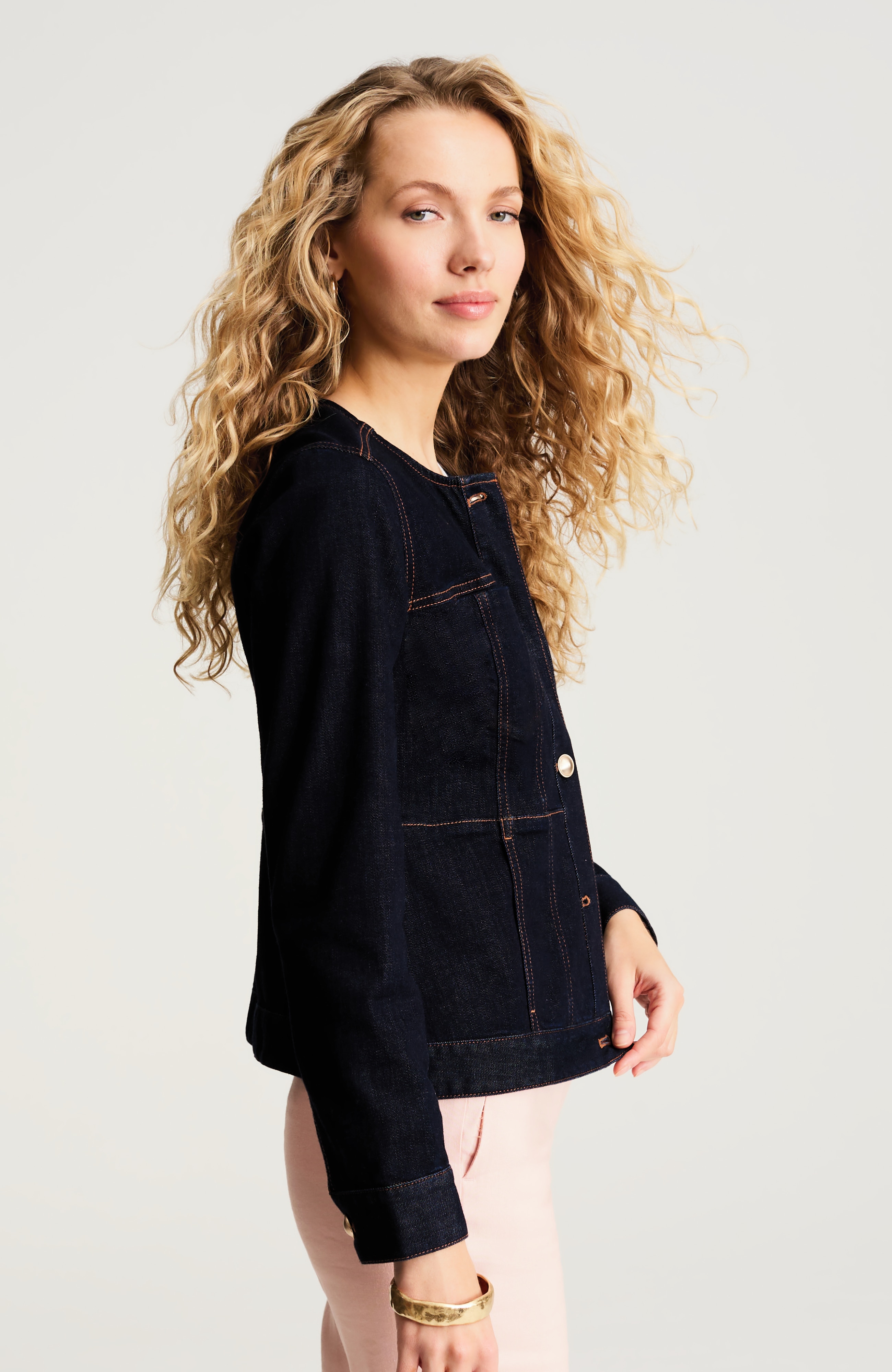 collarless denim jacket