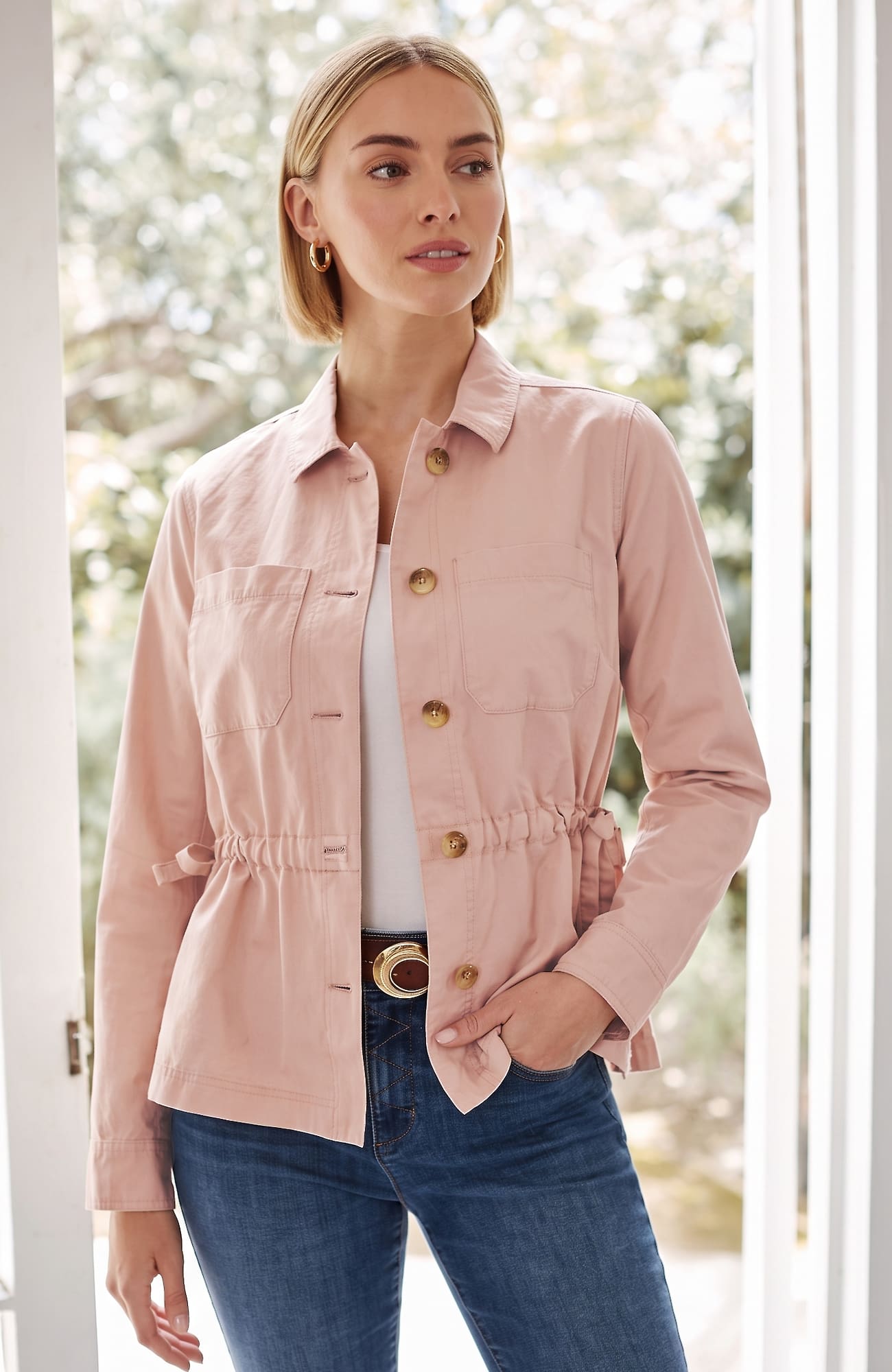 Women's Plus Size Side-Tie Button-Front Jacket (Pink) (Size: 2X) J. Jill