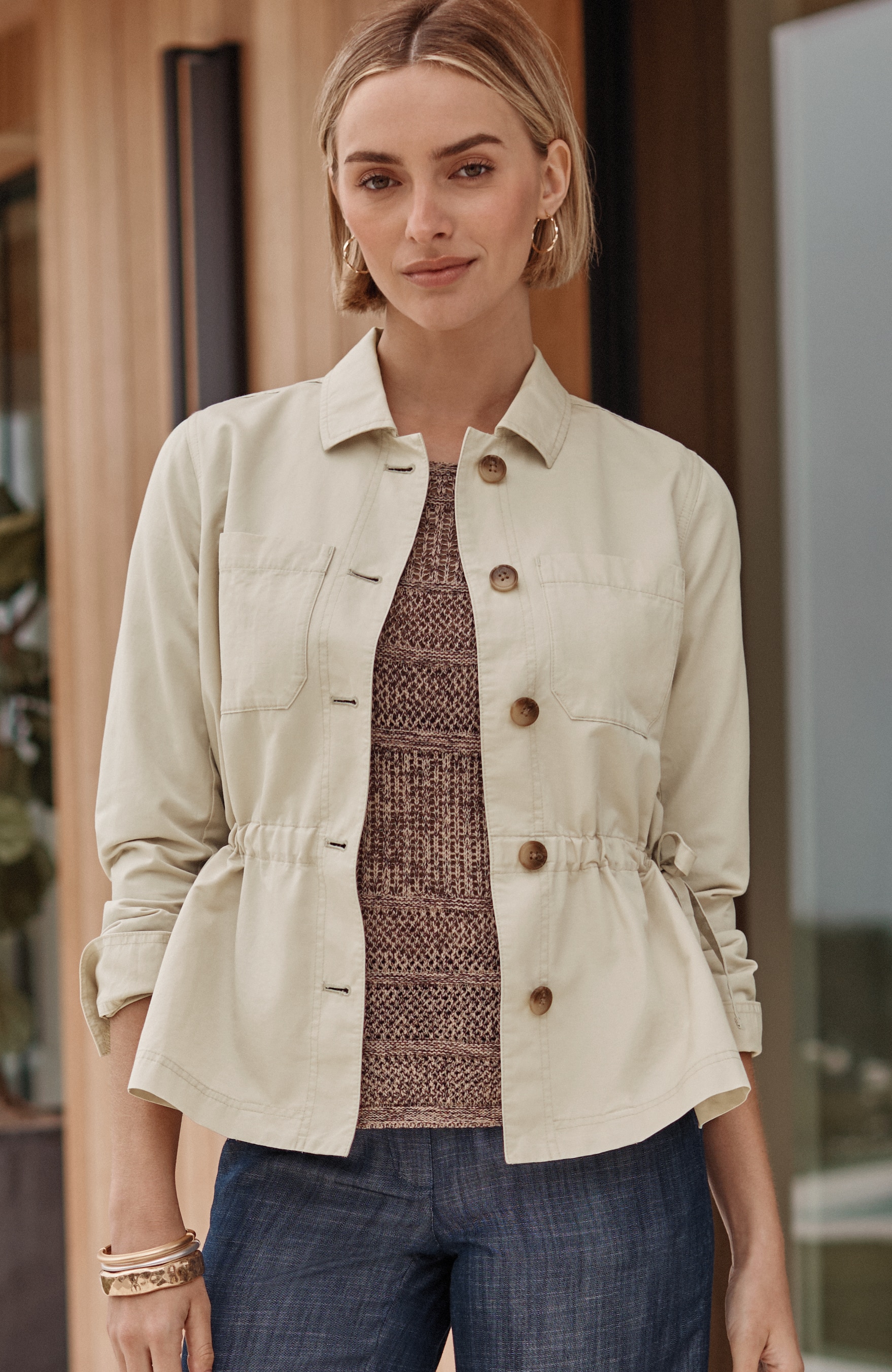 side-tie button-front jacket