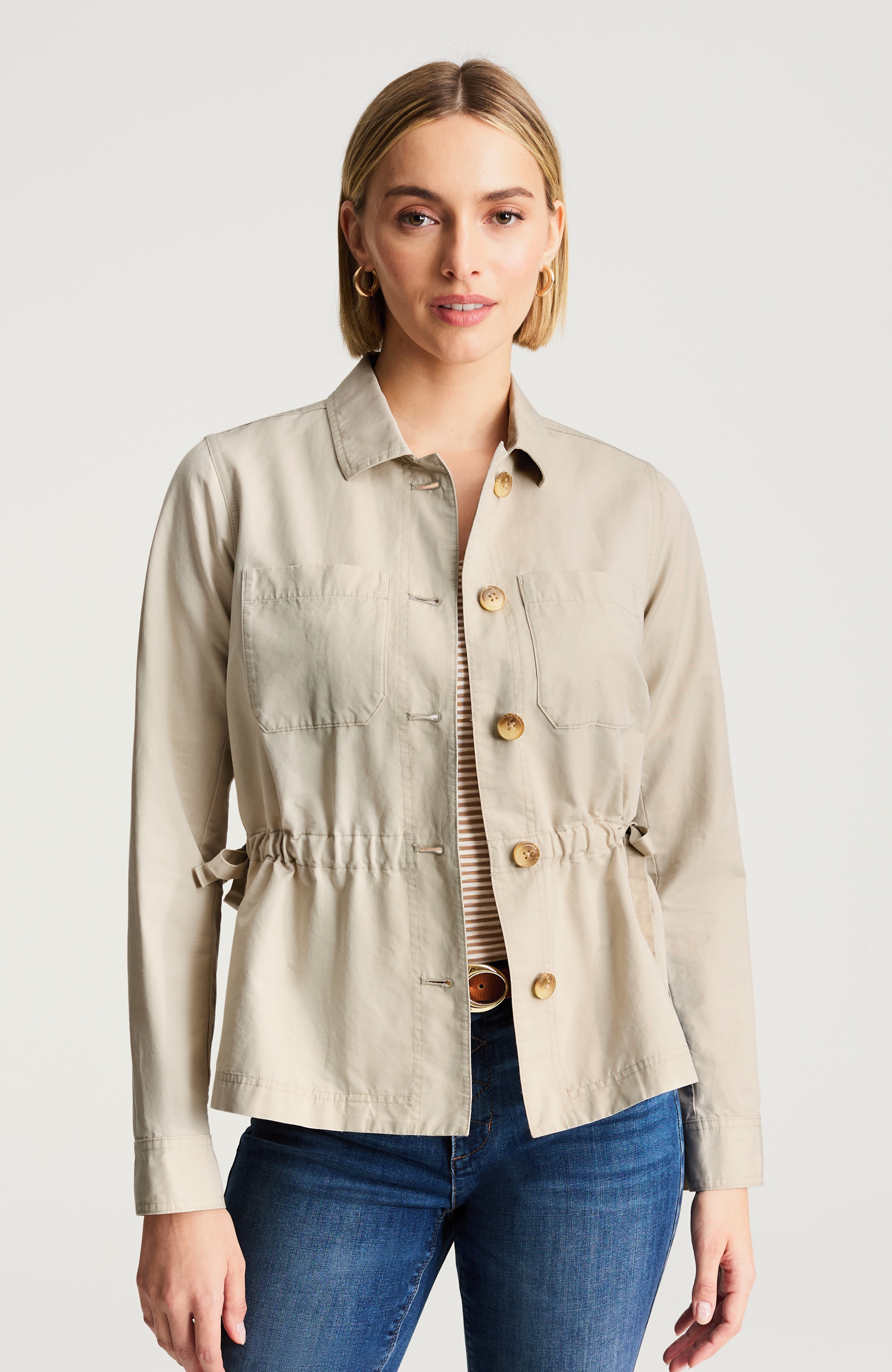 side-tie button-front jacket