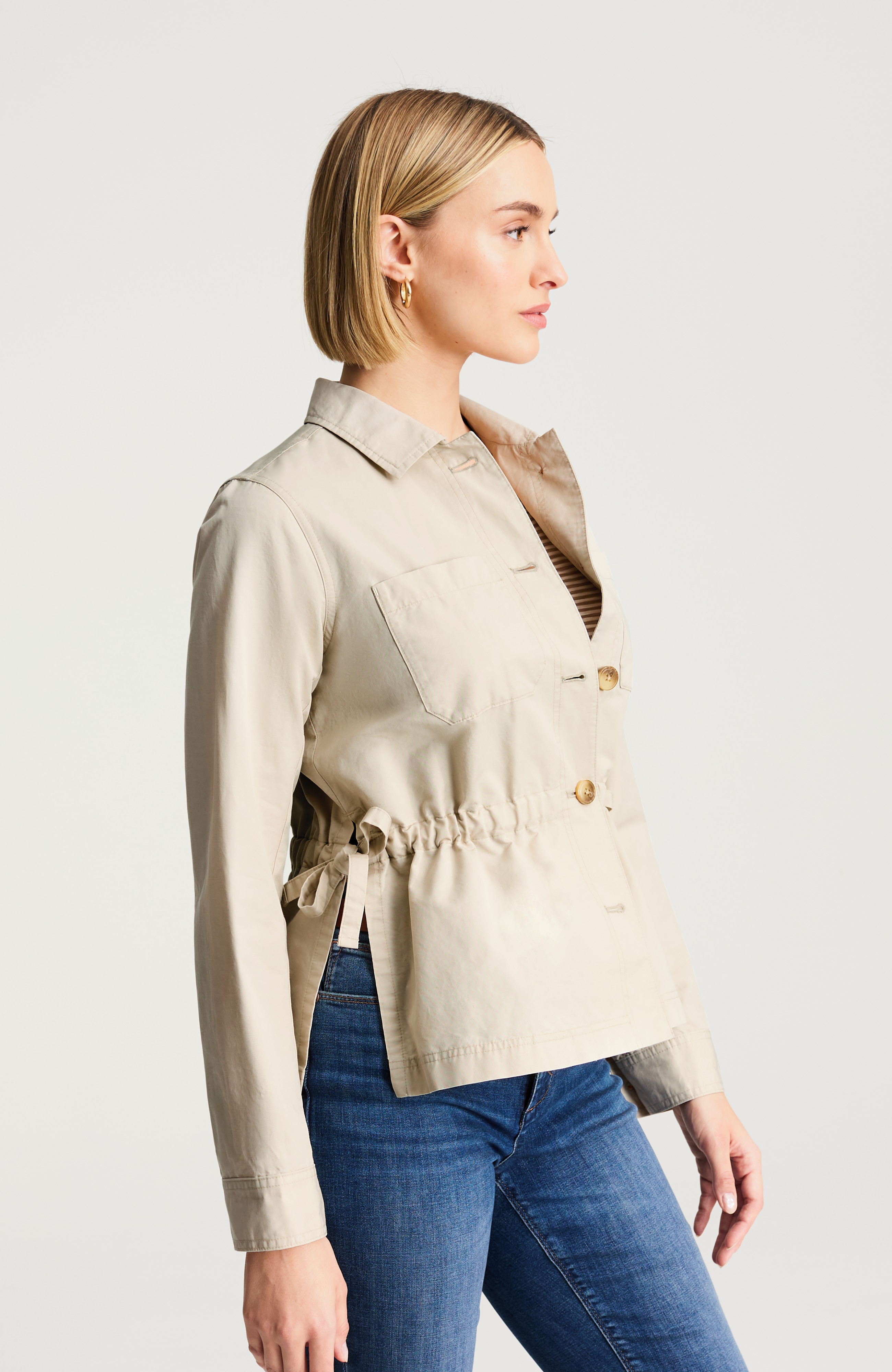 side-tie button-front jacket