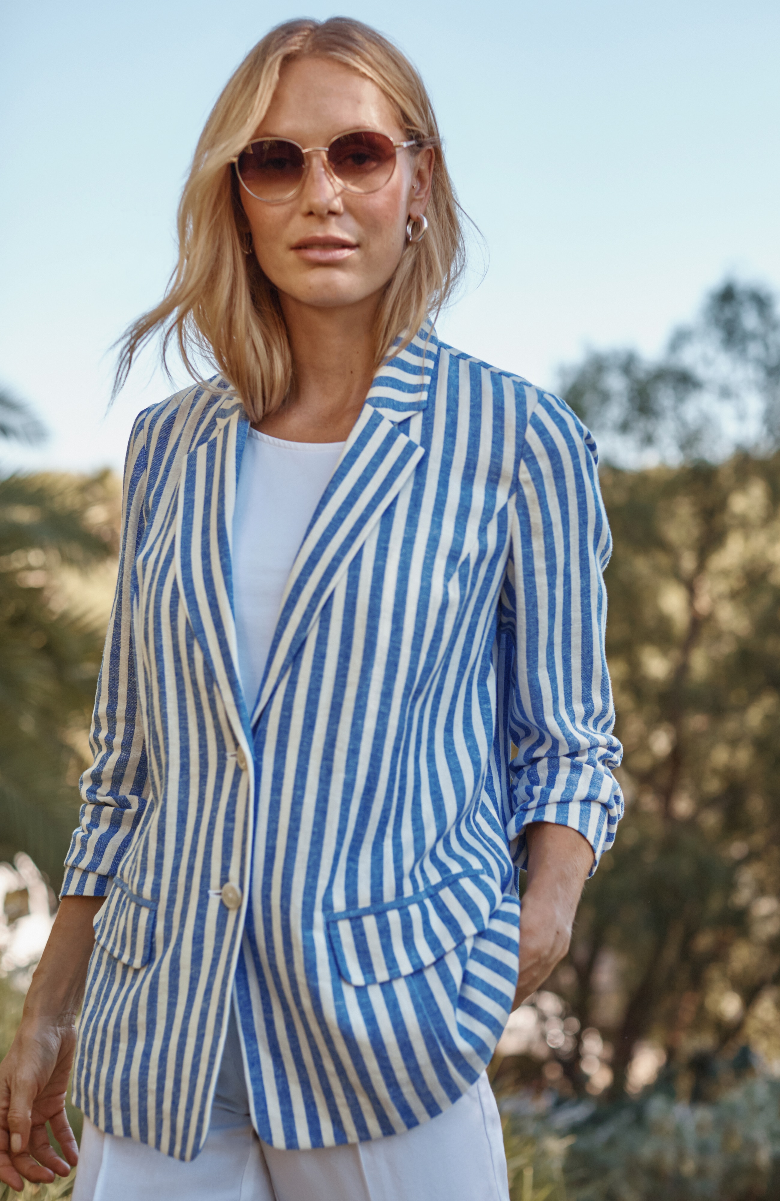 linen-blend striped blazer